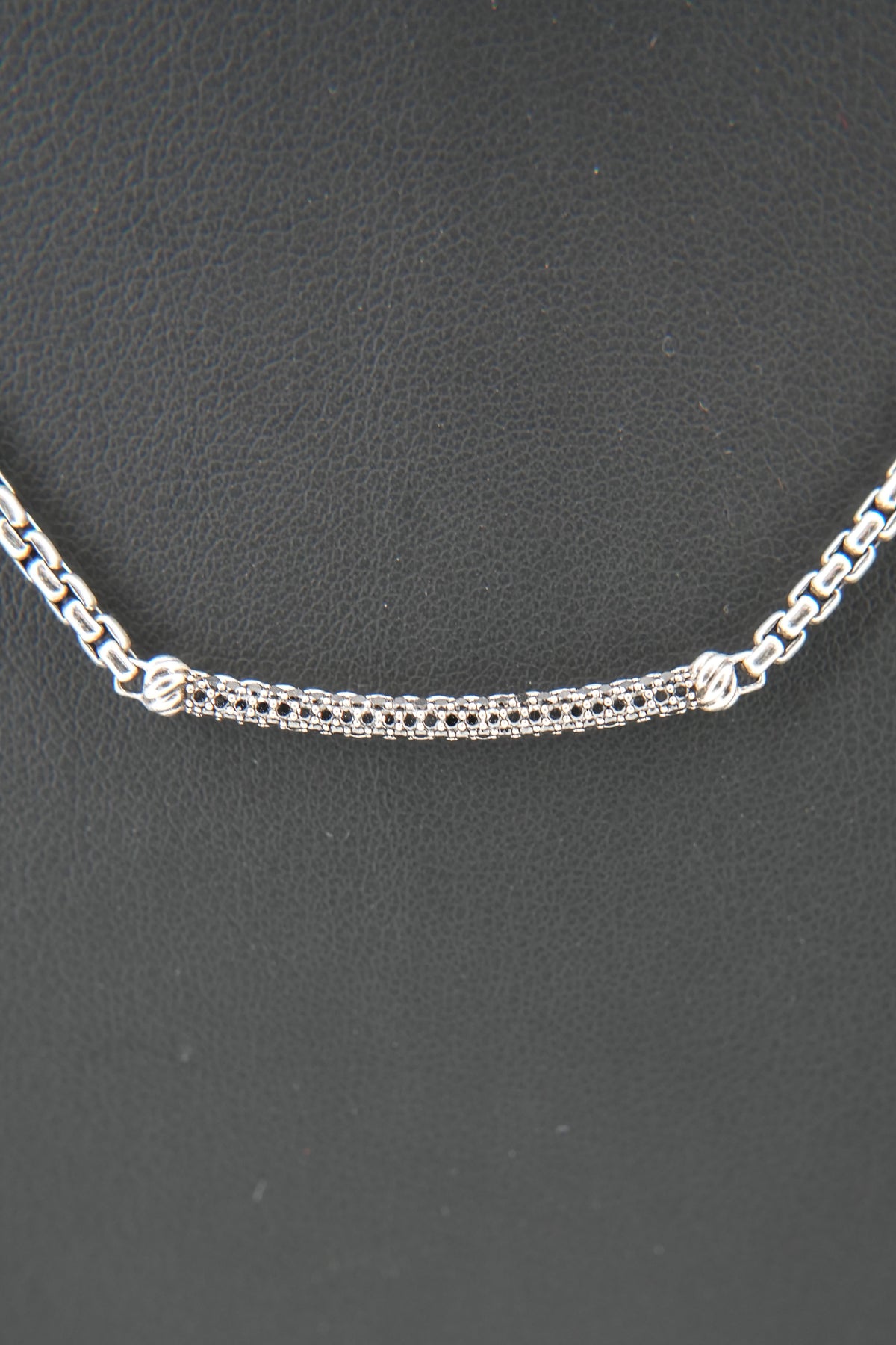 David Yurman sterling silver black diamond Metro bar box chain necklace