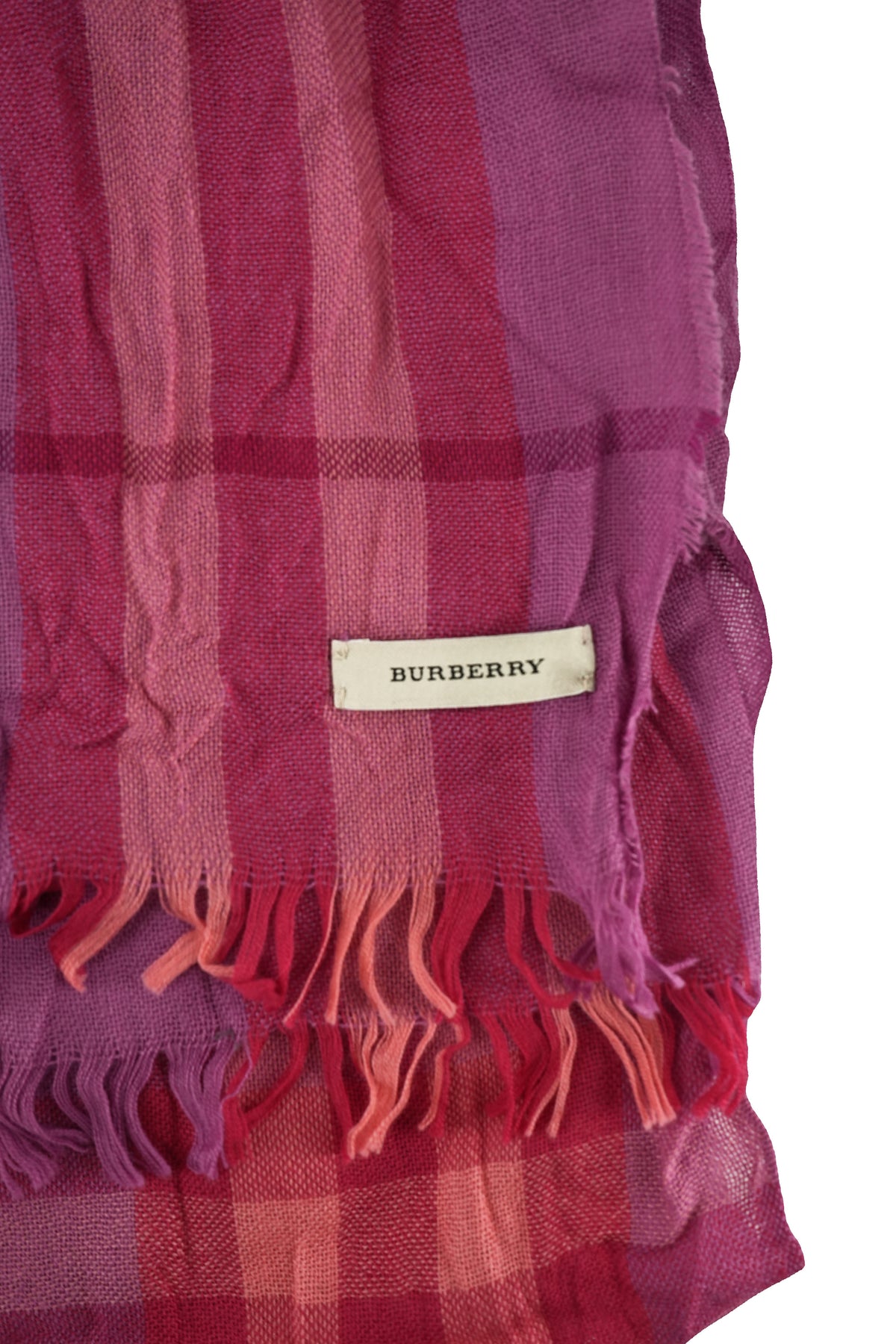 Burberry pink, purple lightweight wool plaid scarf