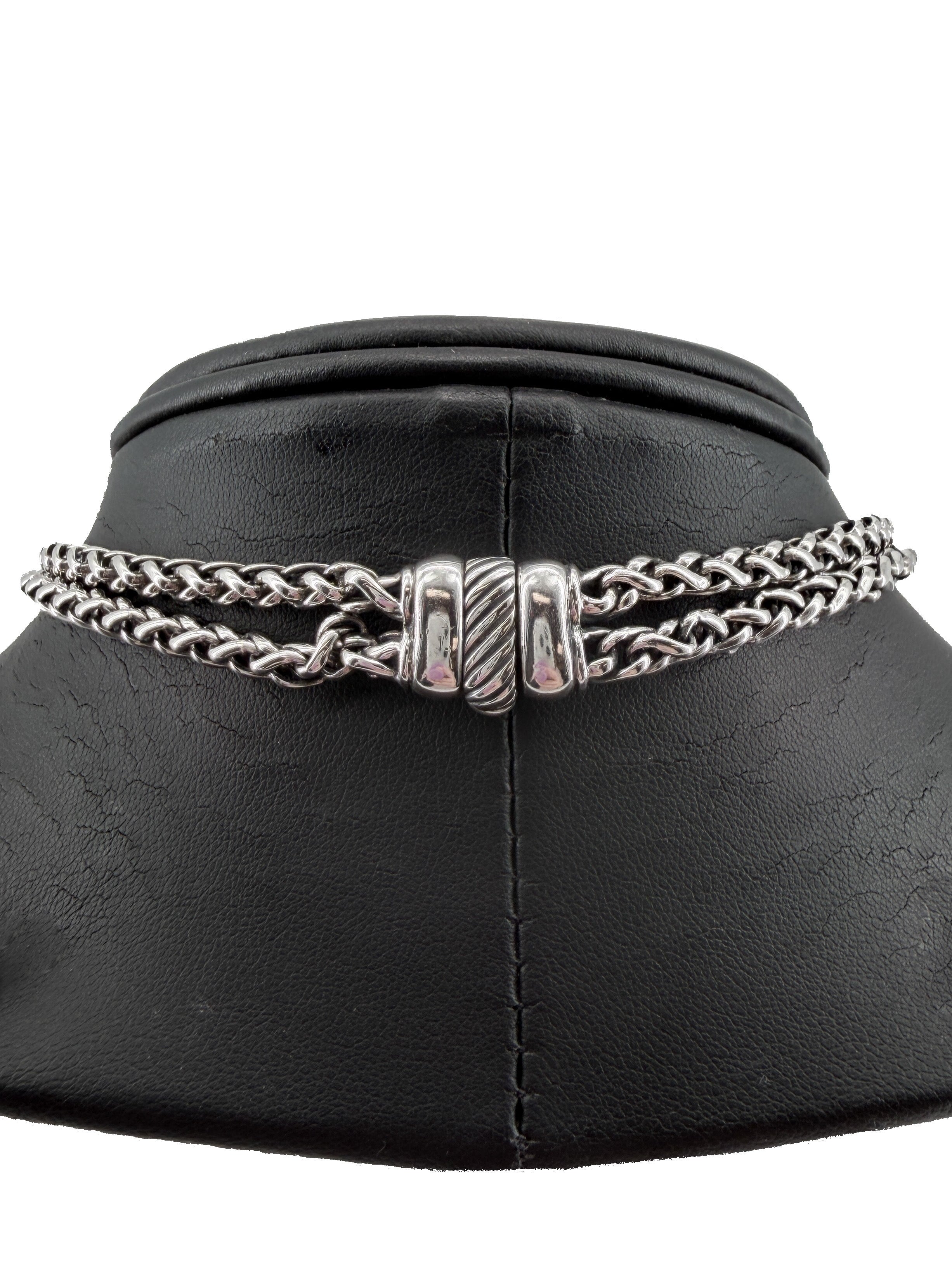 David Yurman sterling silver diamonds double wheat chain necklace