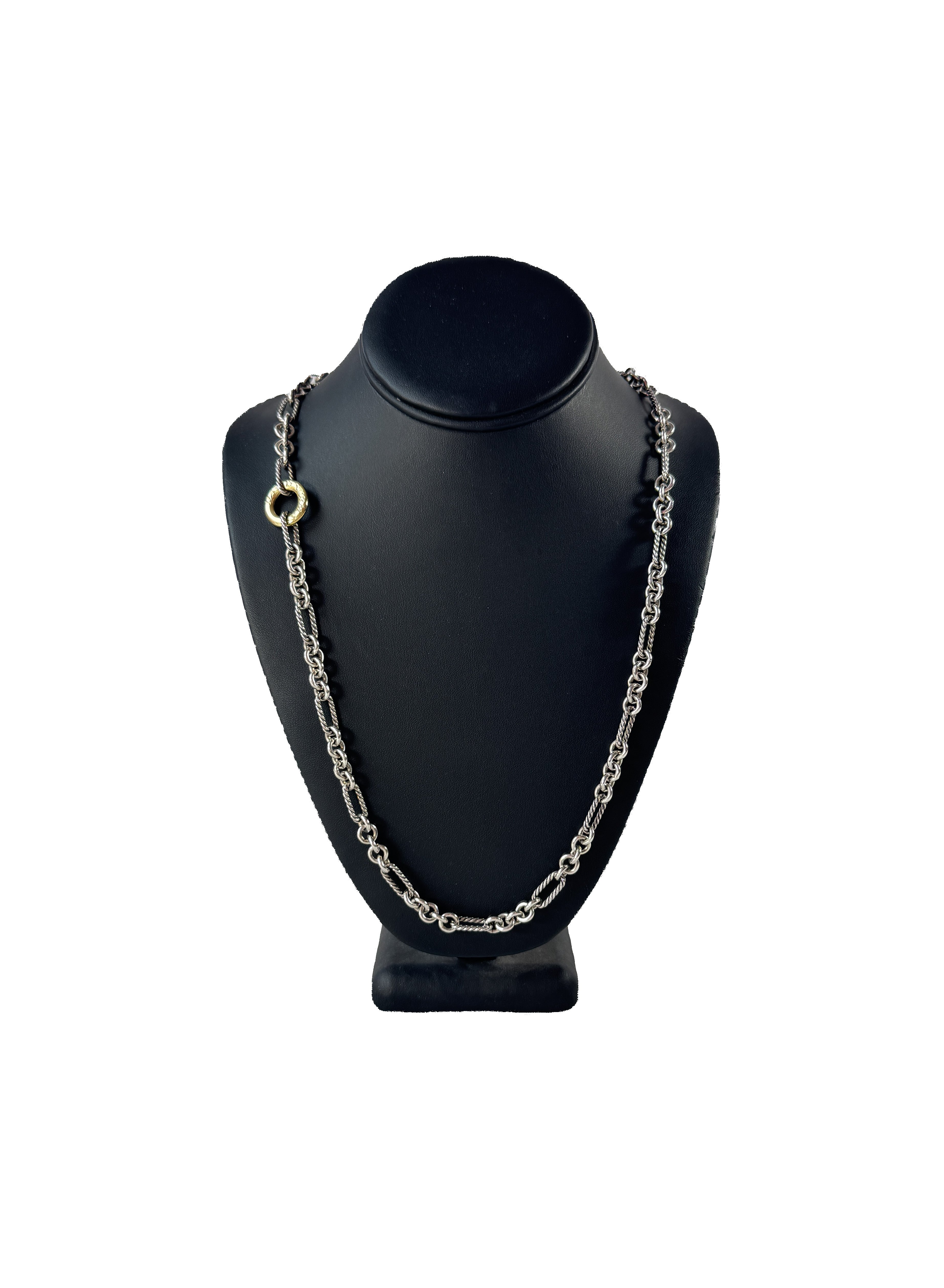 David Yurman two tone silver gold Figaro chain necklace 32"