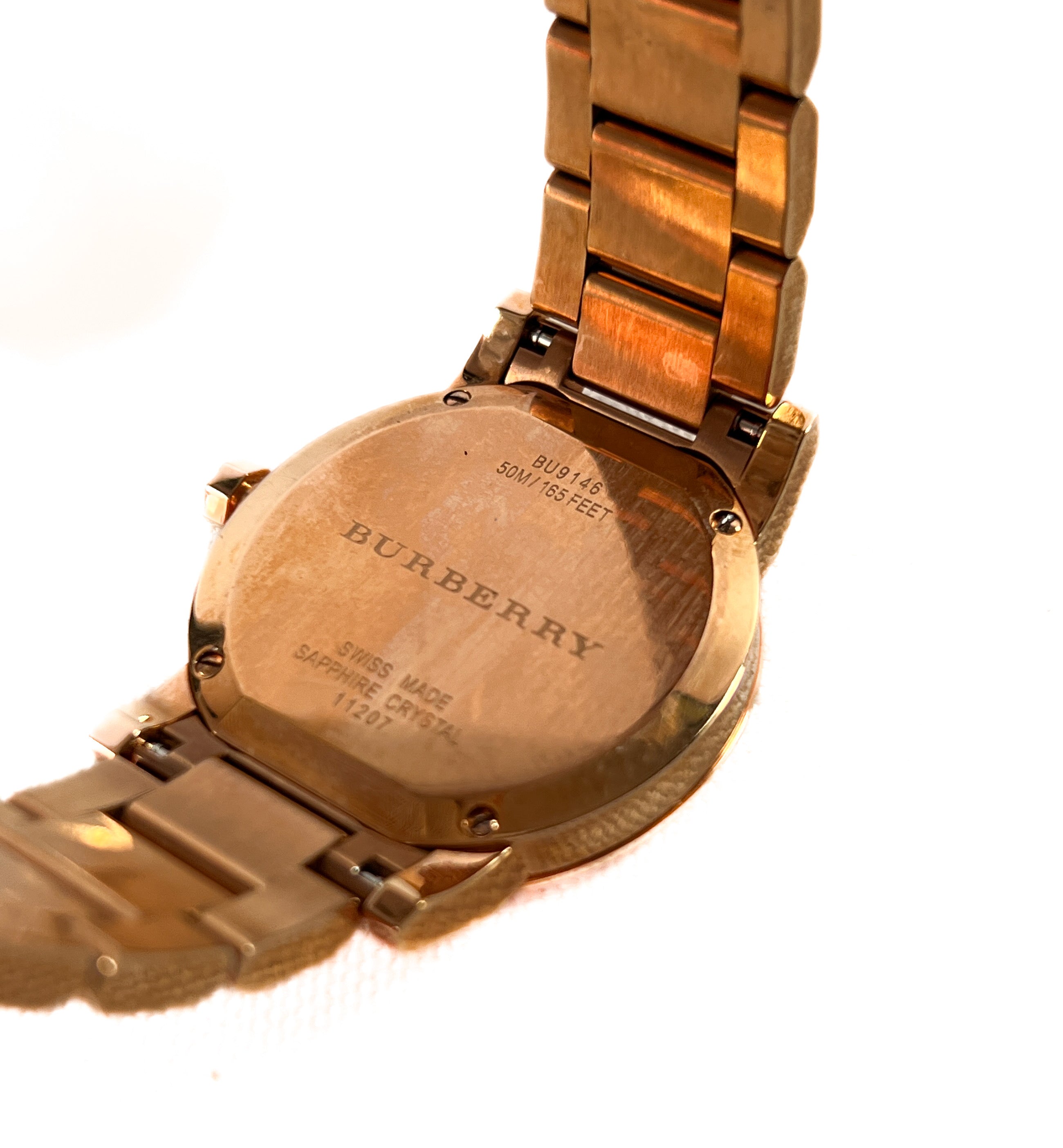 Burberry rose gold tone plaid watch