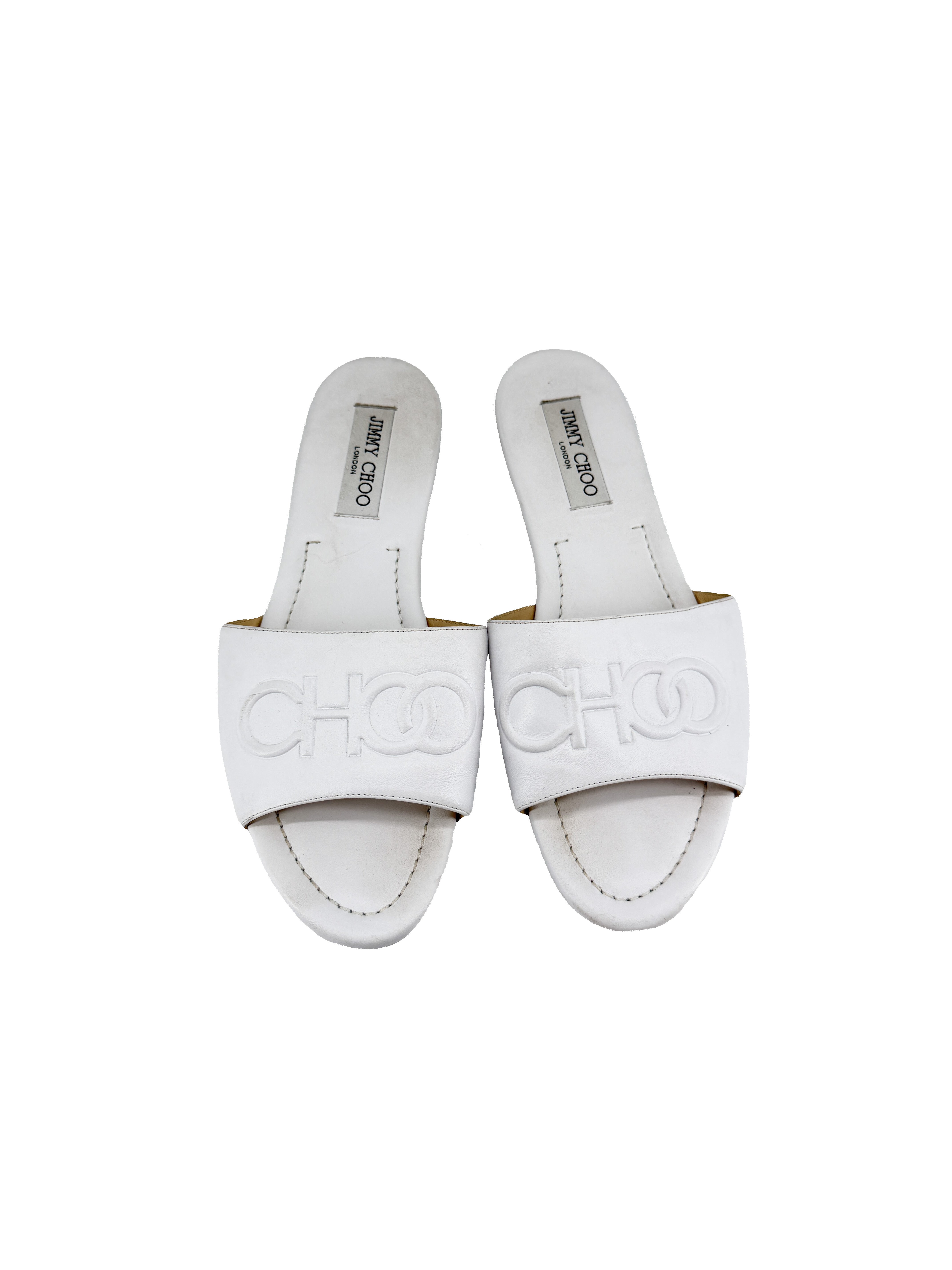 Jimmy Choo white leather slides size 40
