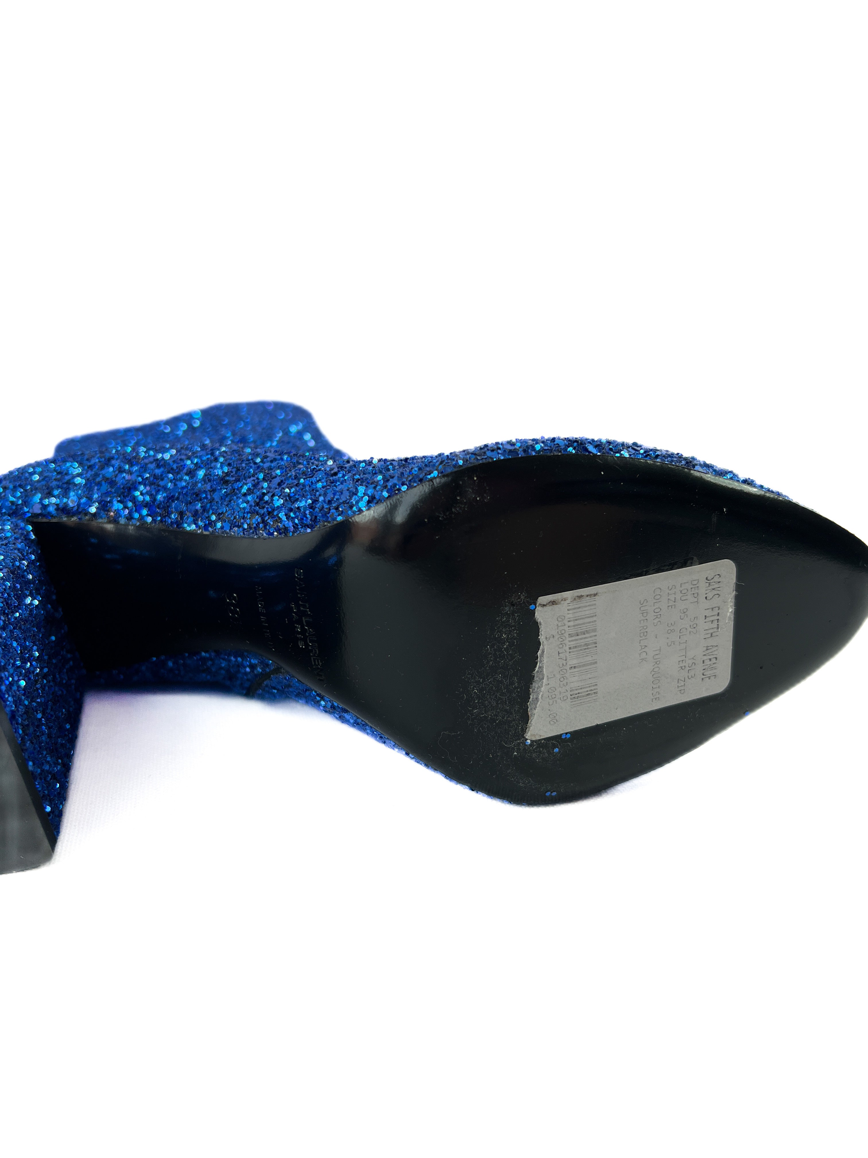 Saint Laurent blue glitter heeled Lou boots size 38.5 BOX NEW