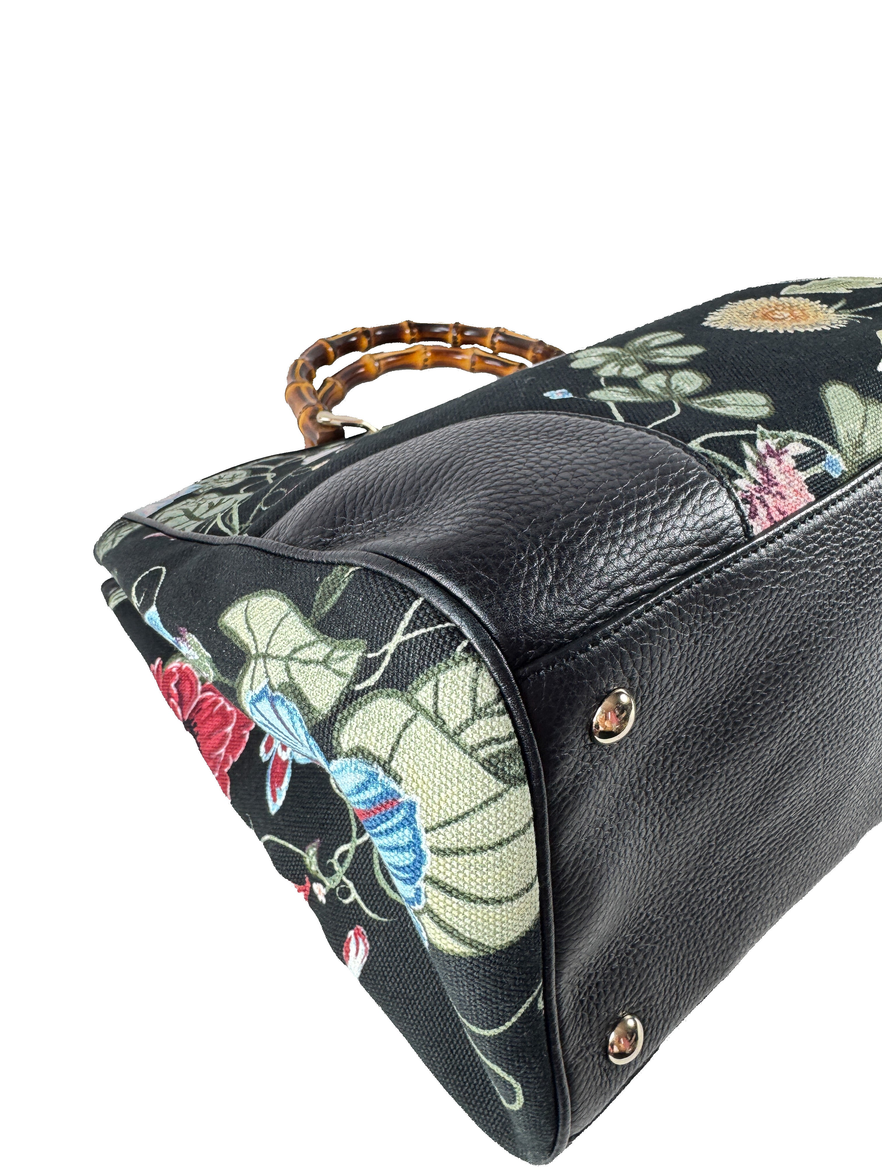 Gucci black floral knight bamboo handle shopper large 323658486628