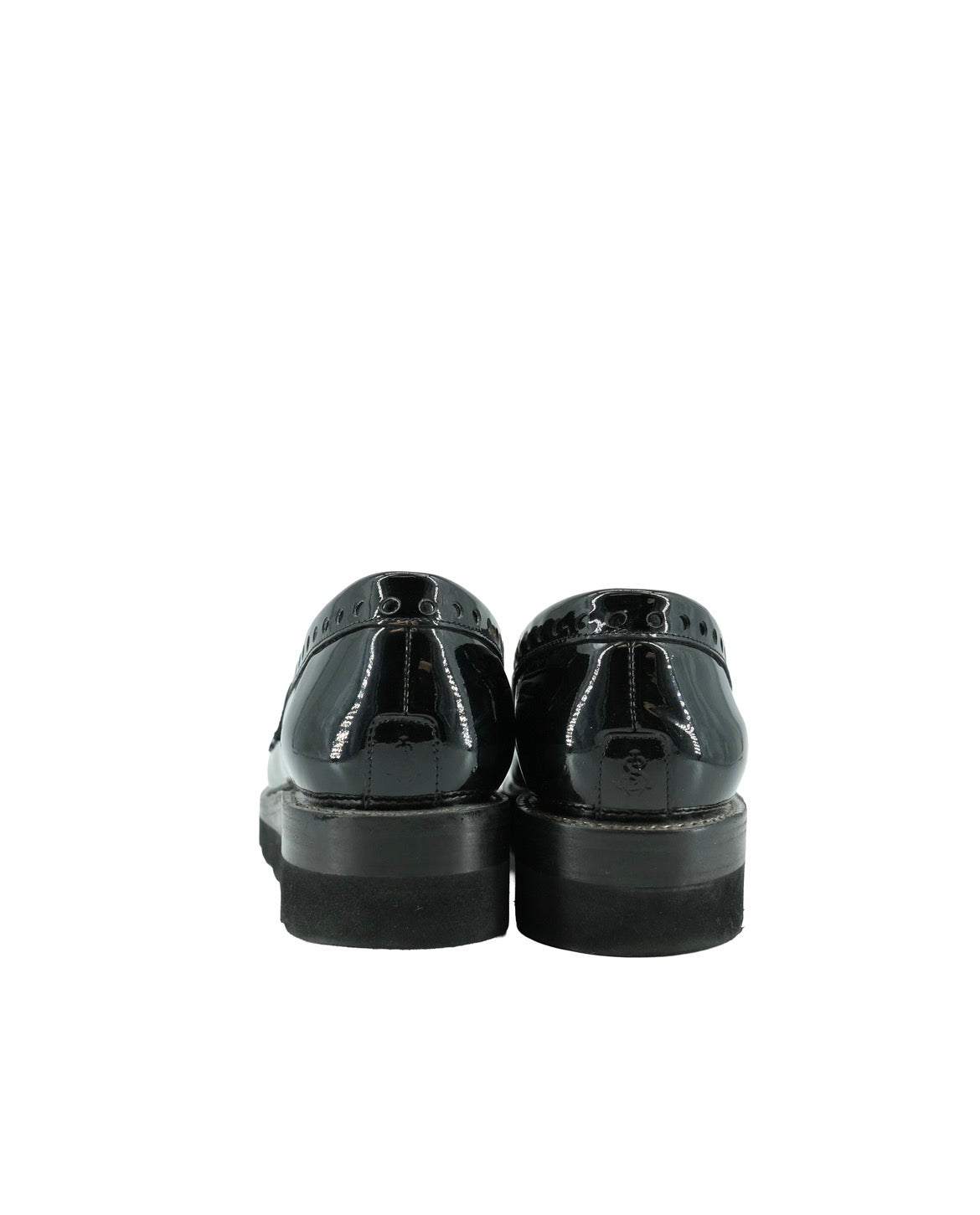 The Office of Angela Scott black patent leather metallic fringe Mr. Pennywise loafers size 38.5 (8.5)