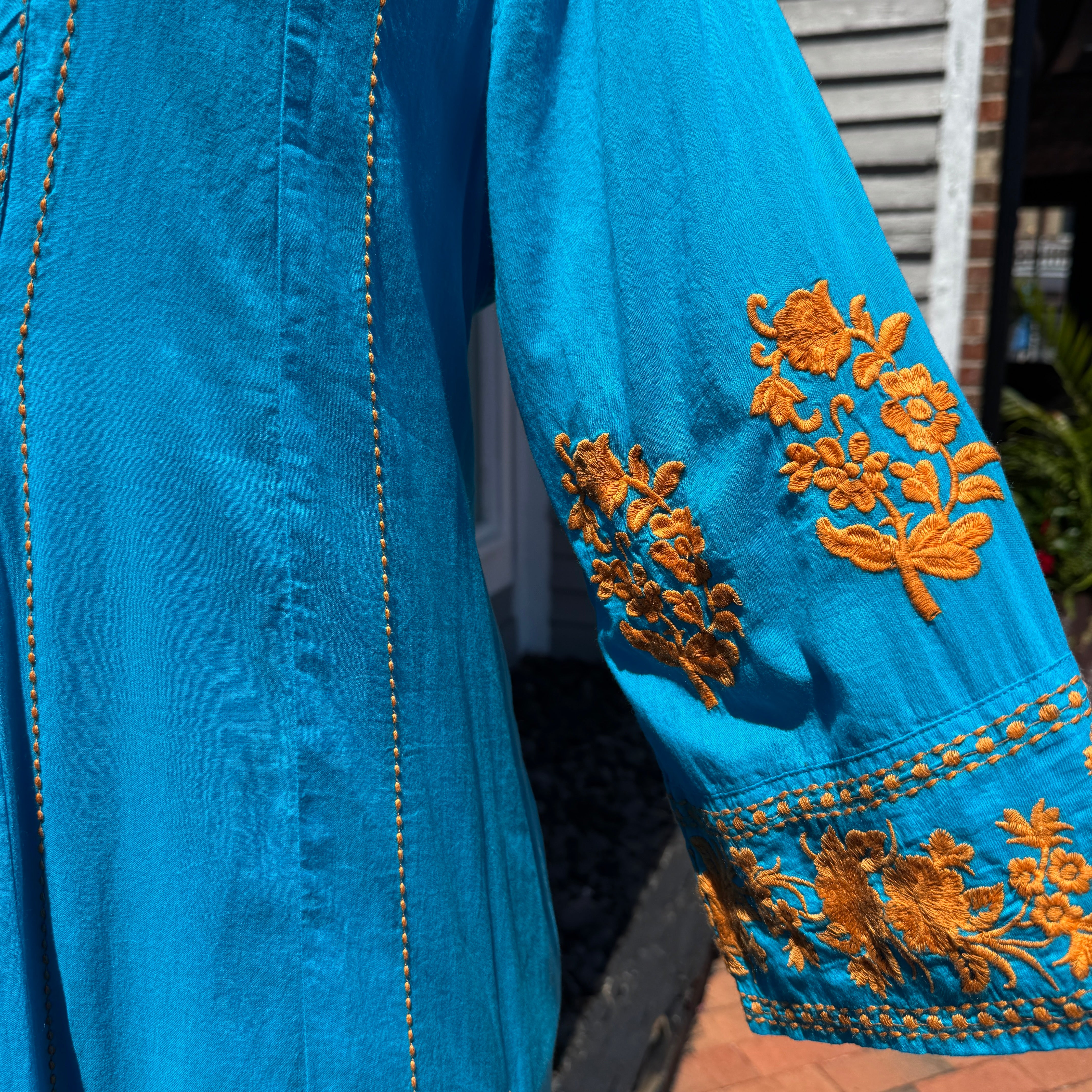Roberta Roller Rabbit blue orange embroidered dress size L NWT
