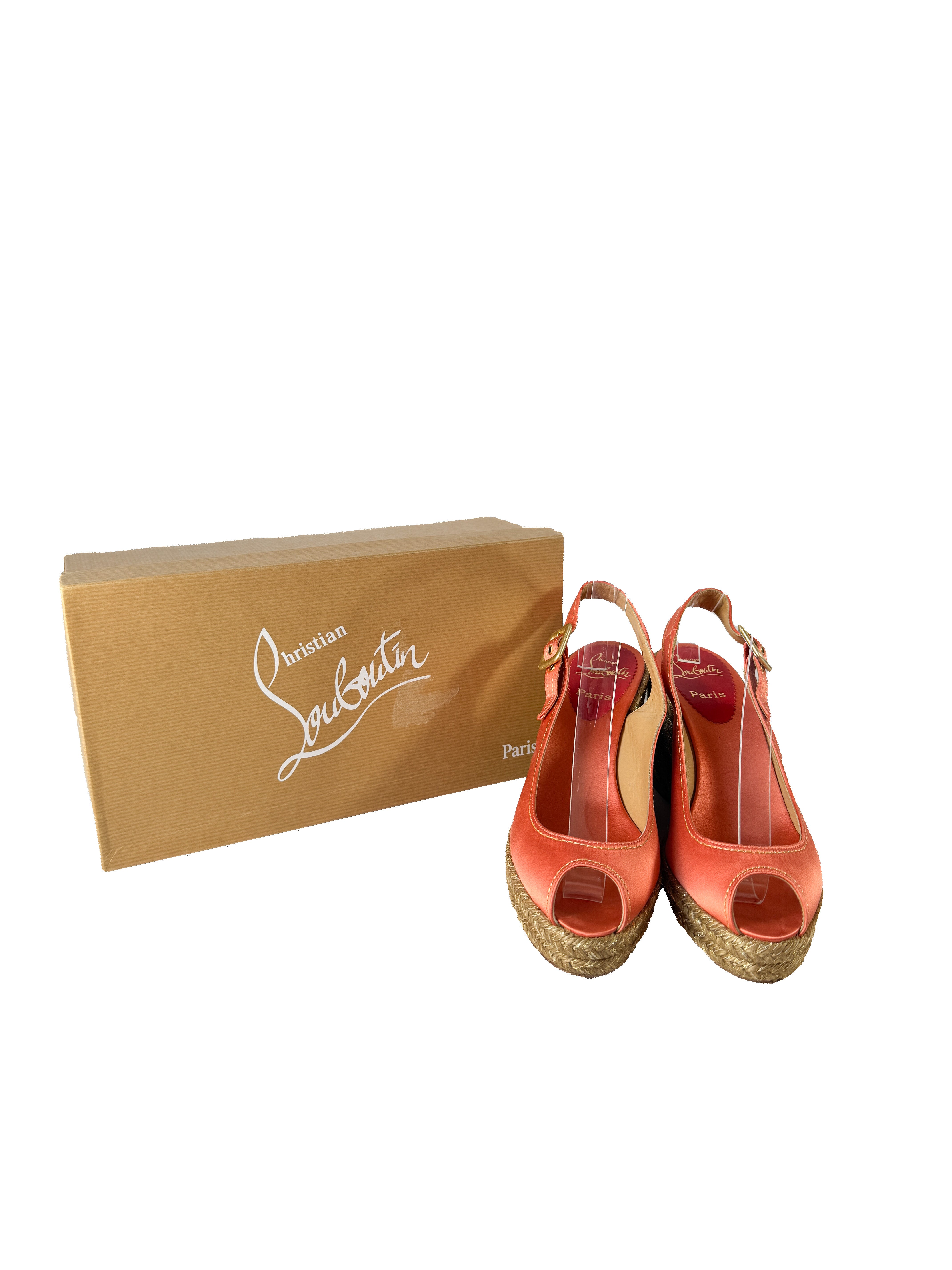 Christian Louboutin coral espadrille wedges size 39 BOX