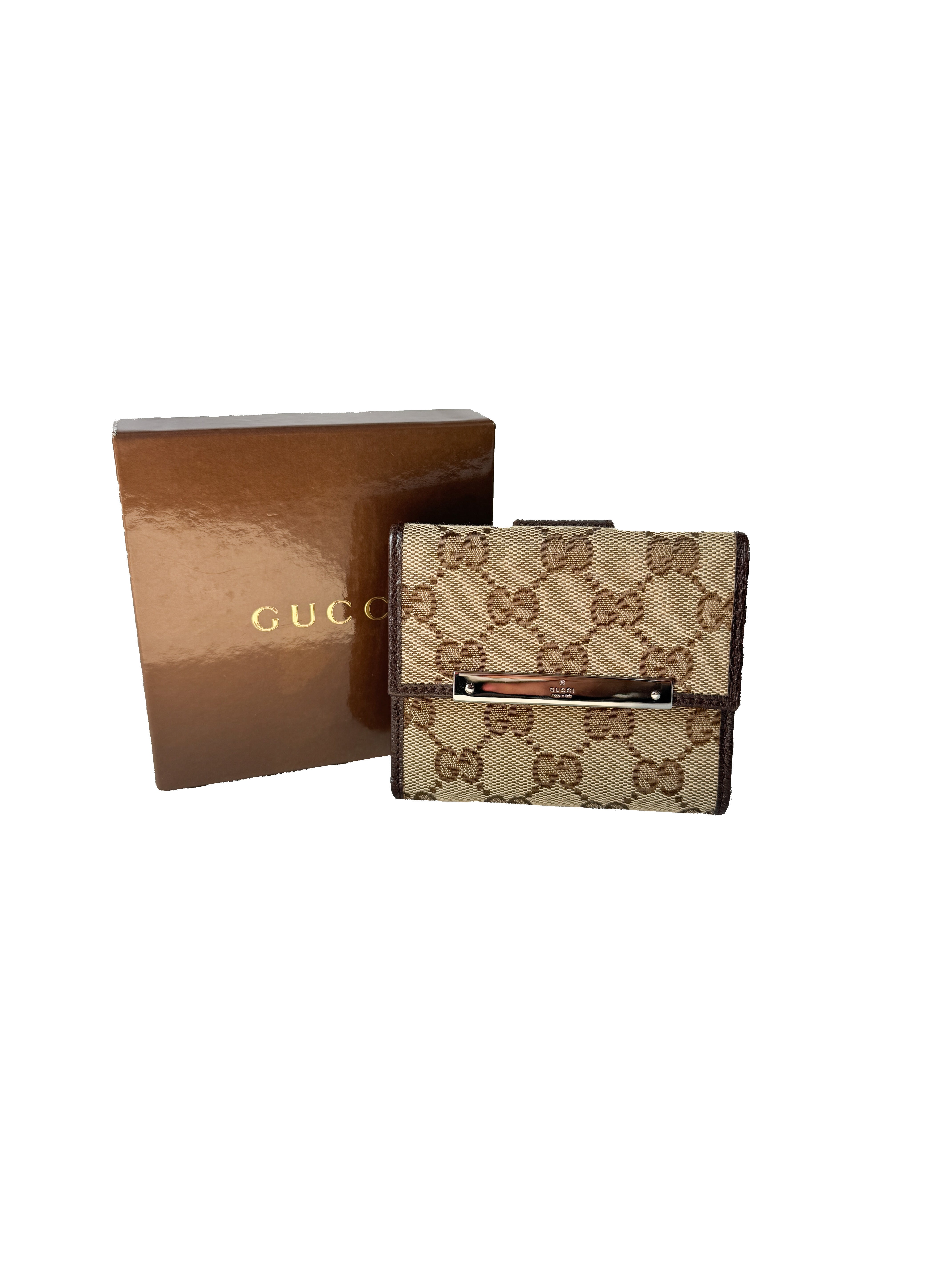 Gucci brown GG canvas leather compact wallet 12716 0959