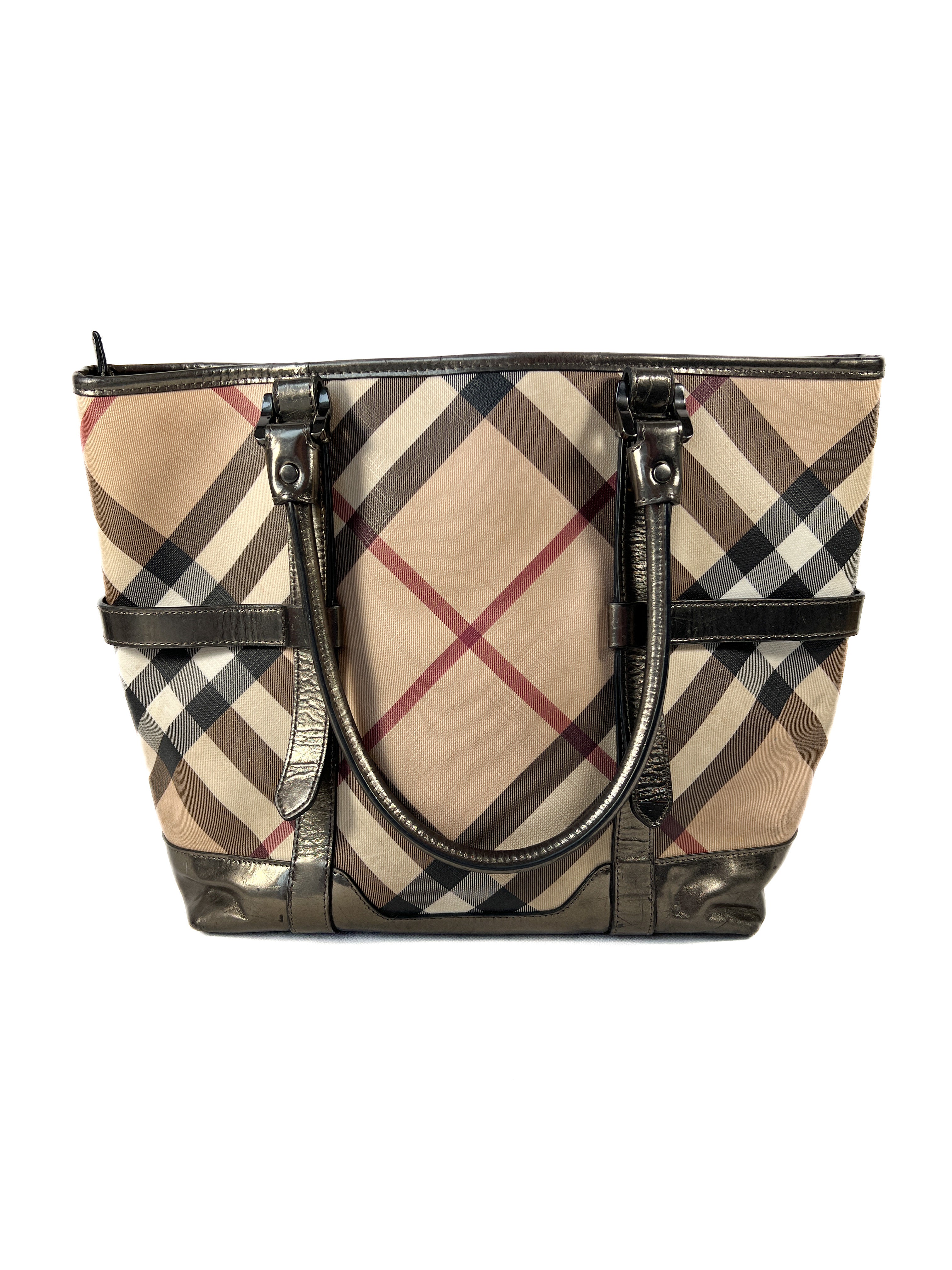 Burberry plaid silver metallic tote **AS IS**