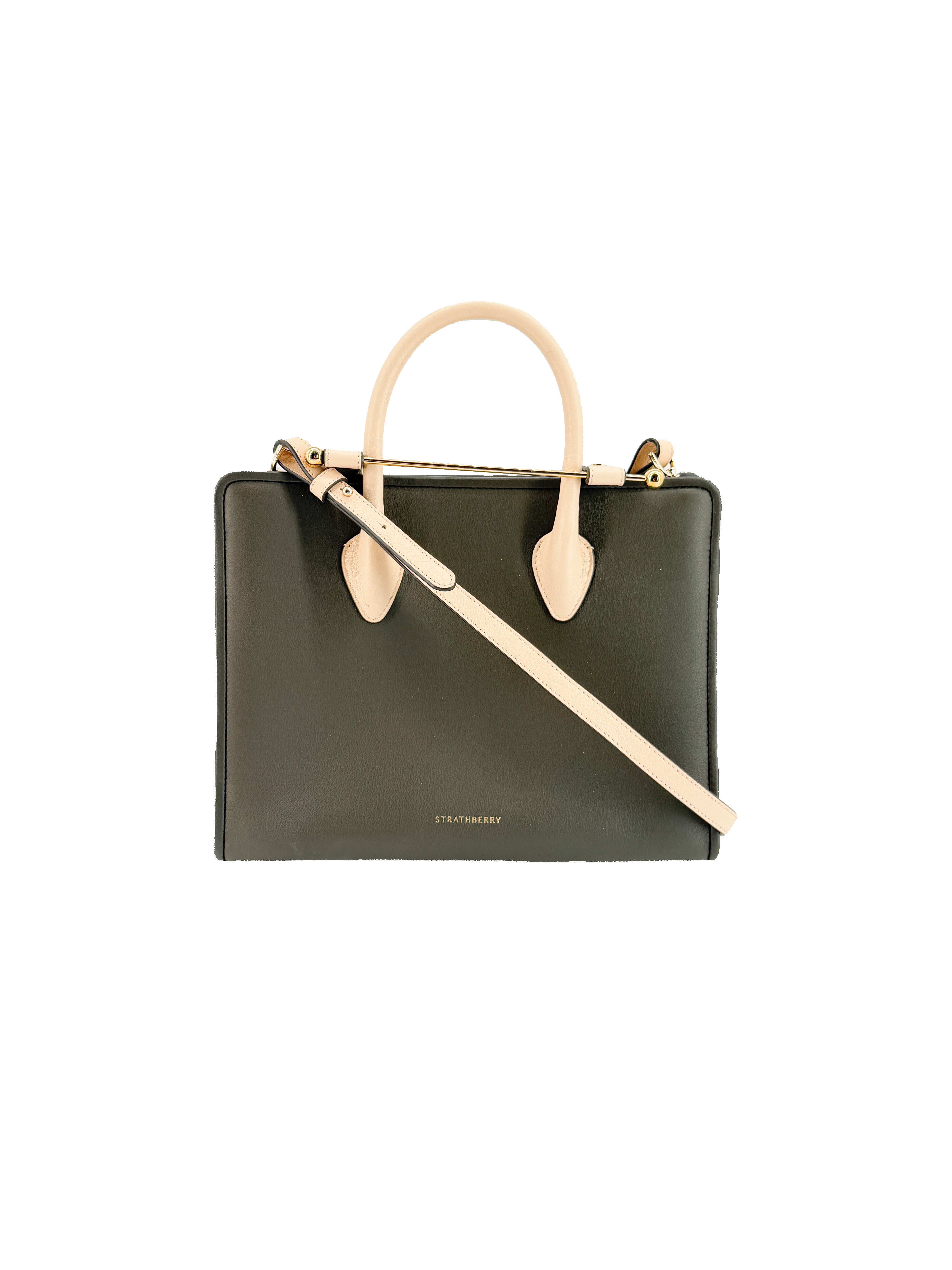 Strathberry olive cream leather Midi tote 071801