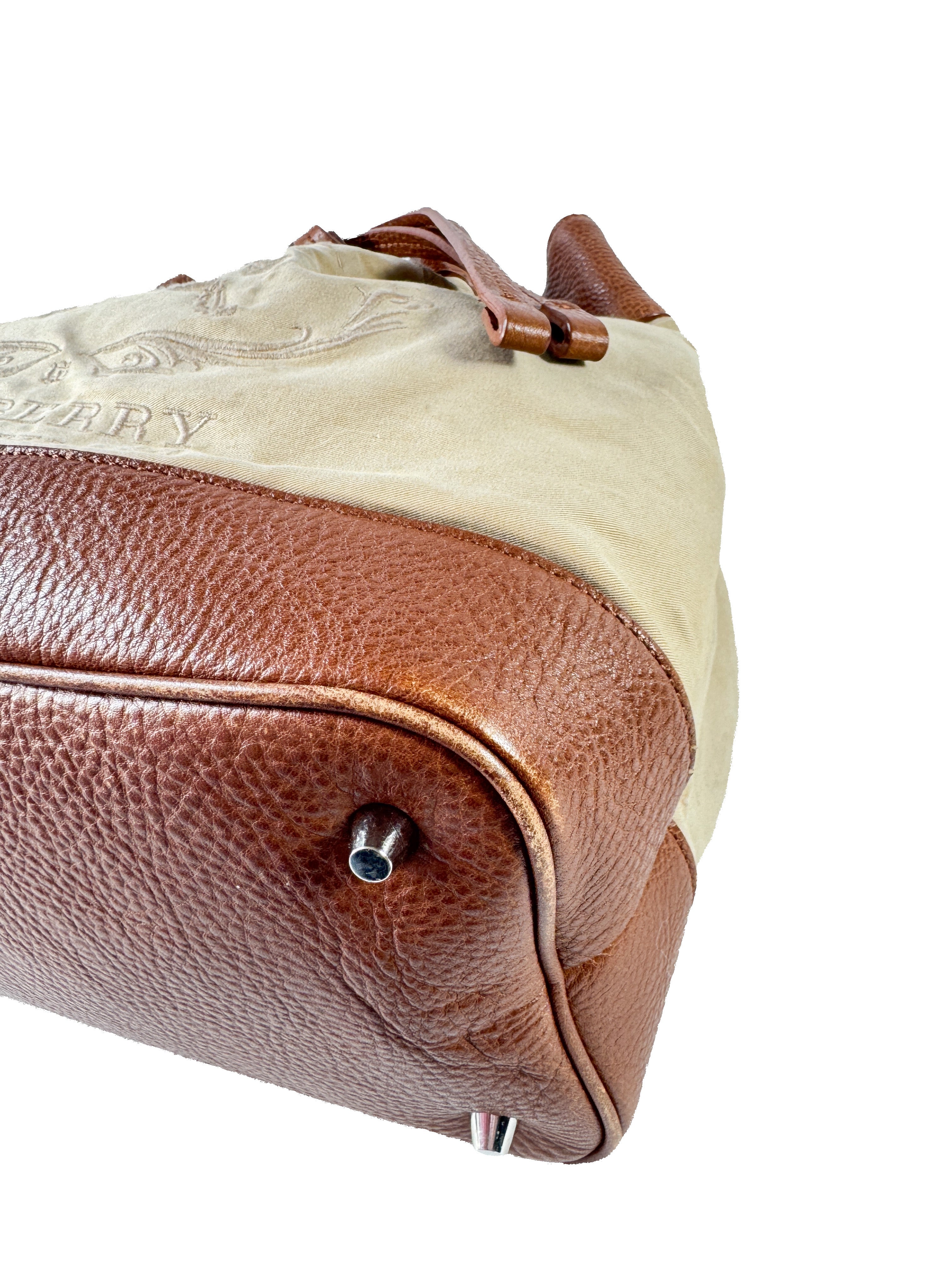 Burberry cream/brown logo canvas bucket bag