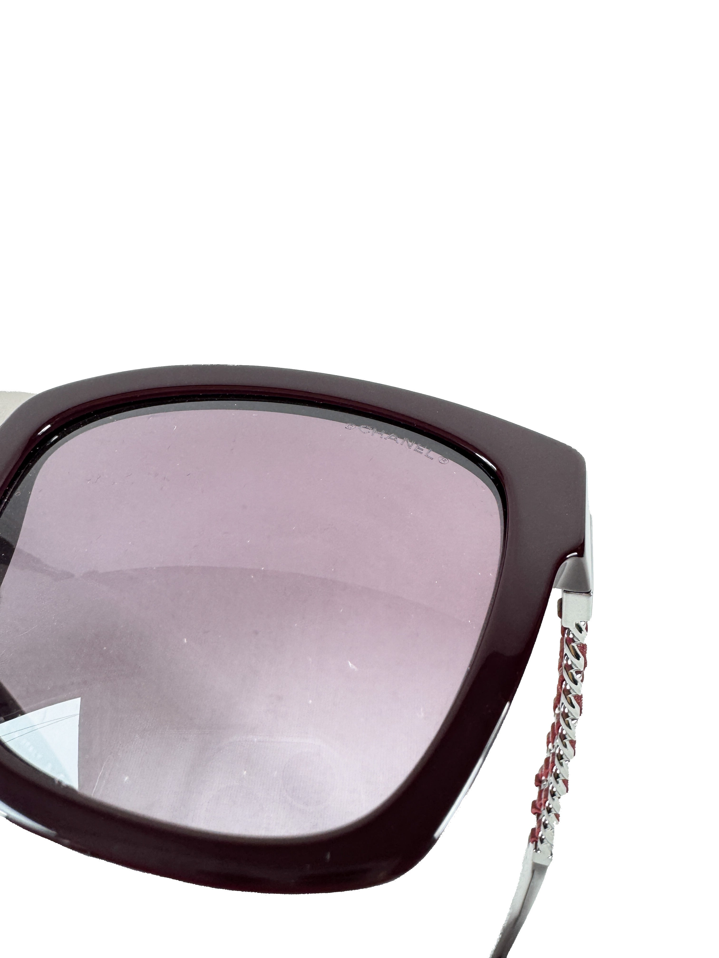 Chanel acetate lambskin leather chain sunglasses burgundy 67079