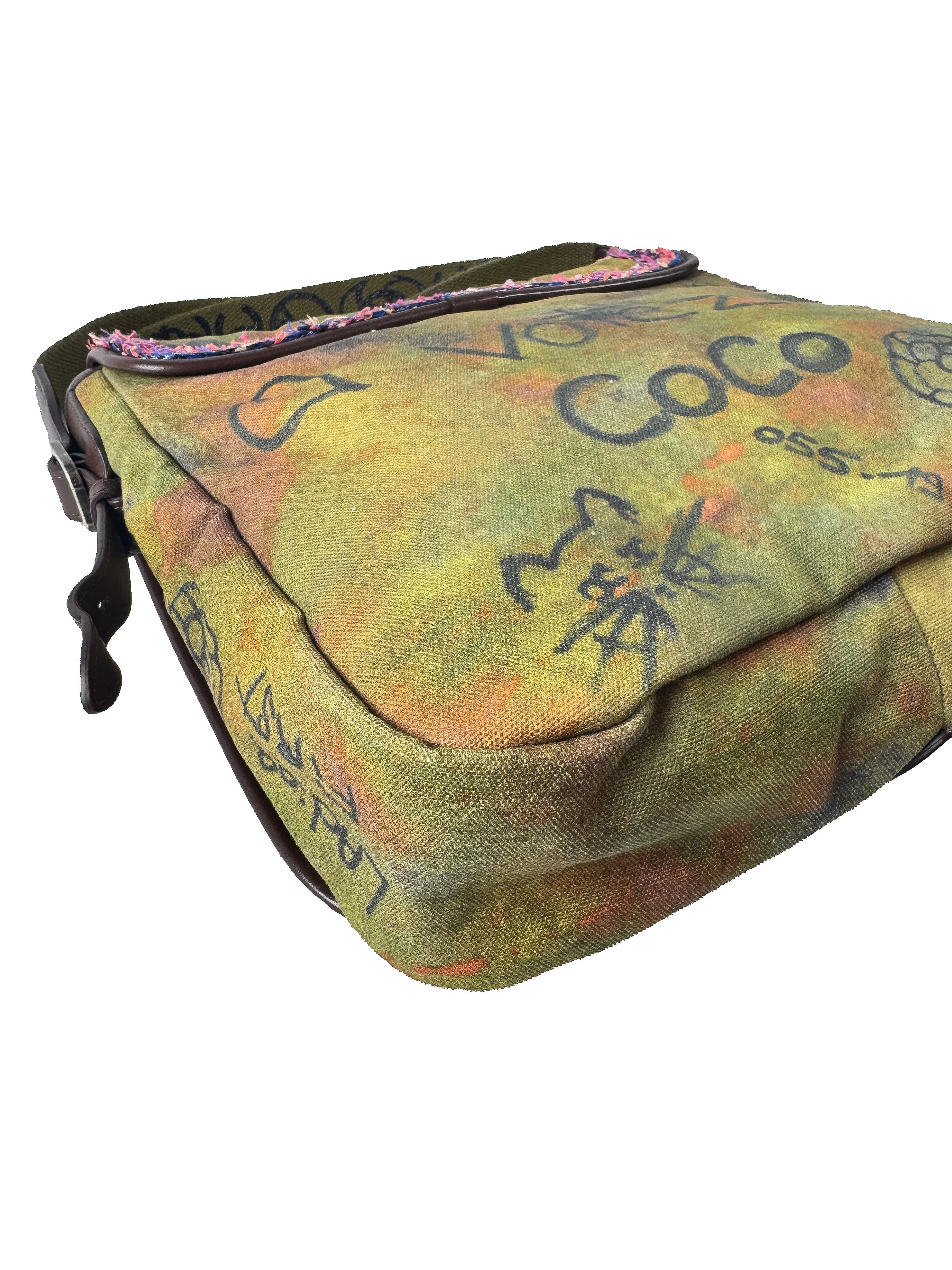 Chanel Washed Toile Graffiti On The Pavements Messenger Khaki Multicolor