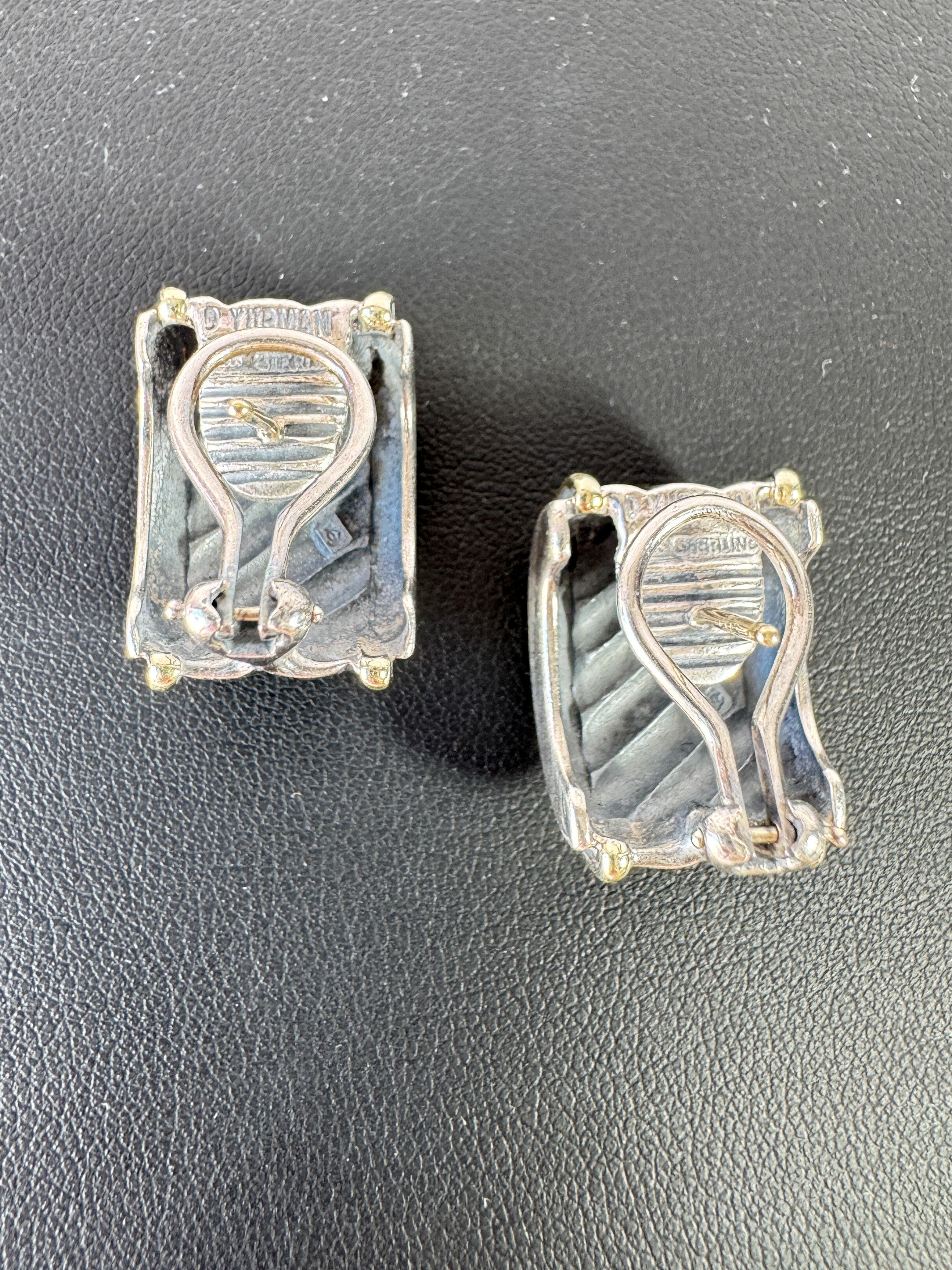 David Yurman sterling silver 14k gold cigar band drop earrings