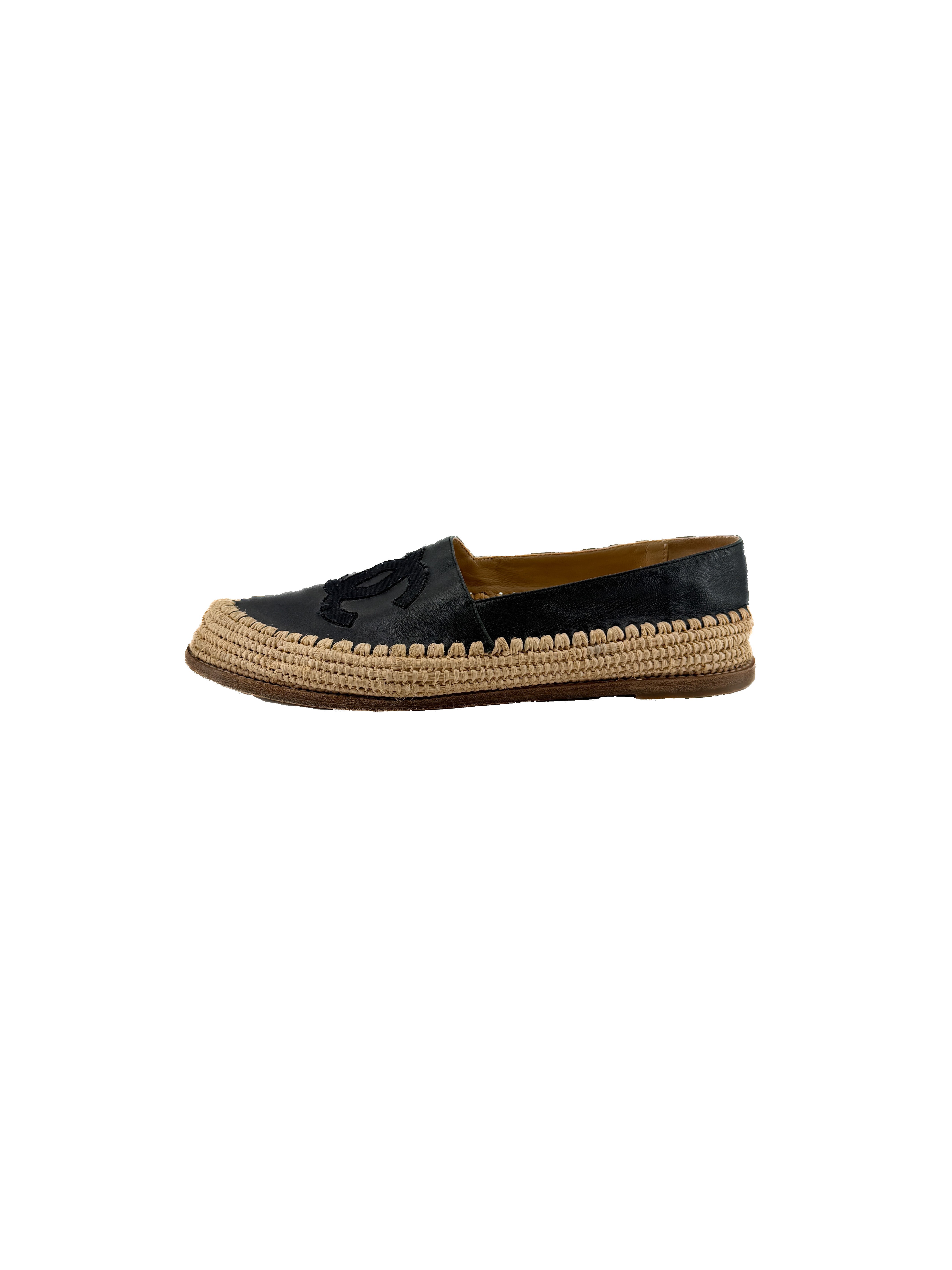 Chanel black leather raffia espadrilles size 40 *as is*