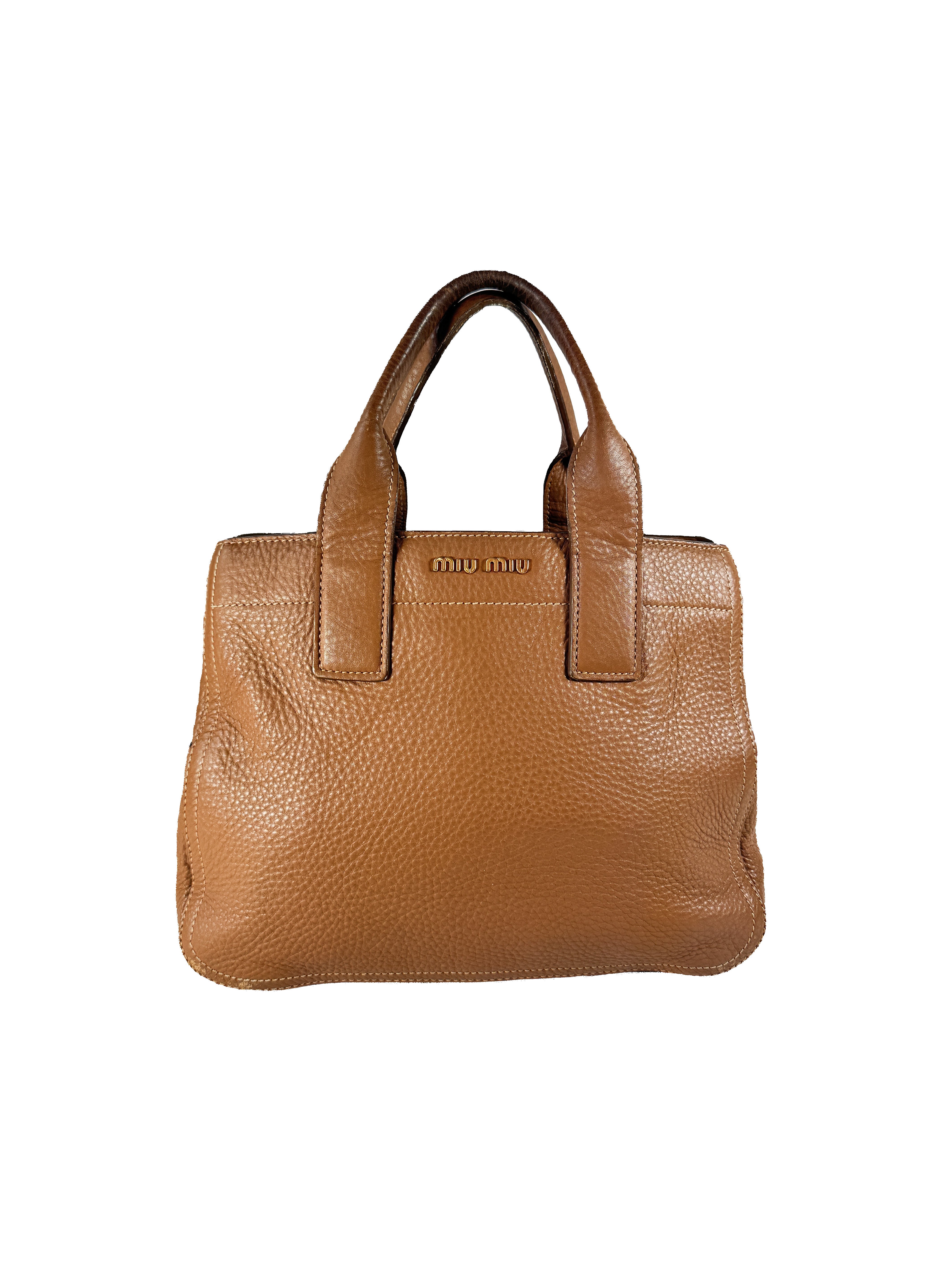 Miu Miu brown pebbled leather tote 56