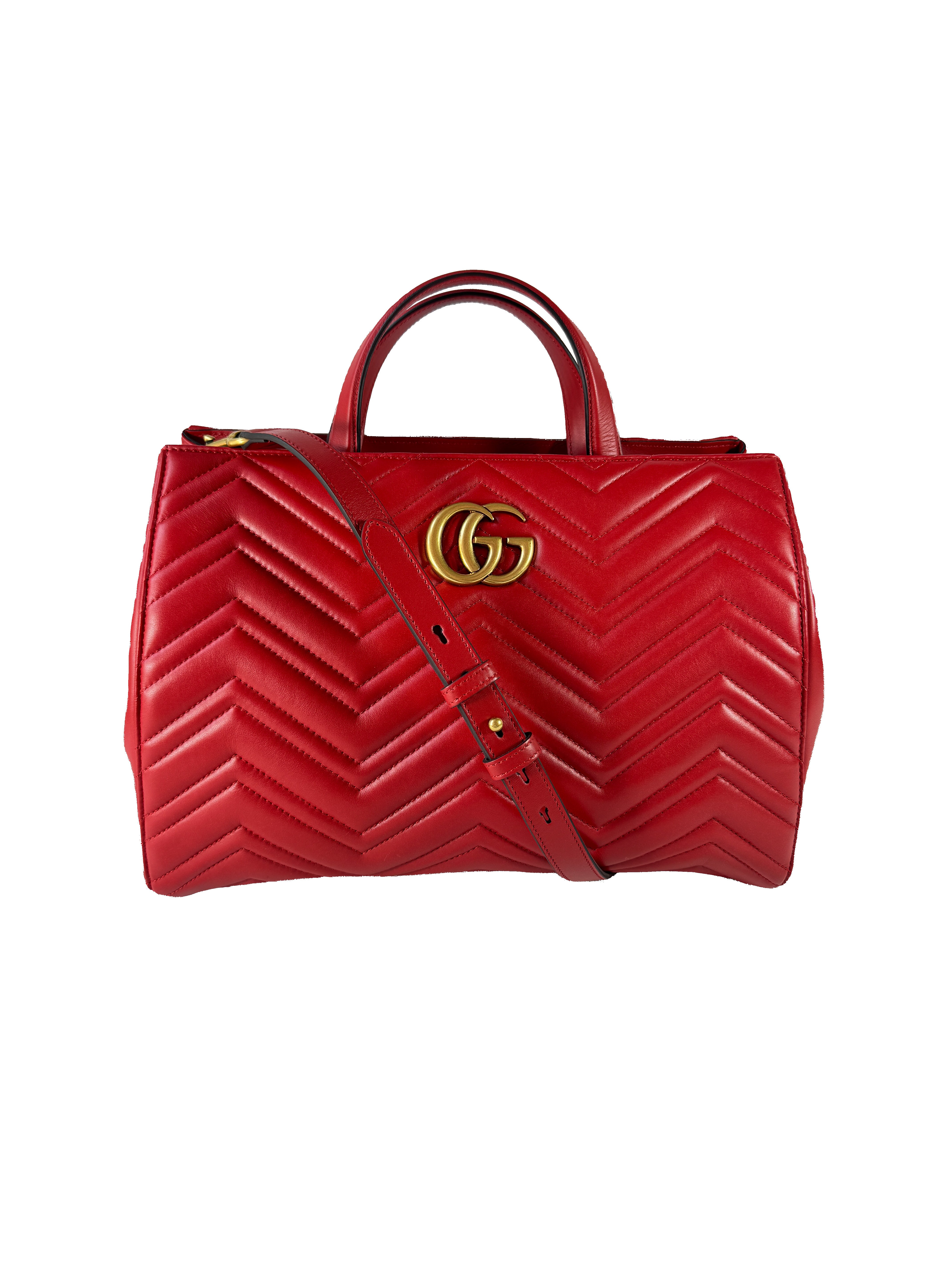 Gucci red leather GG Marmont Matelasse tote 525040