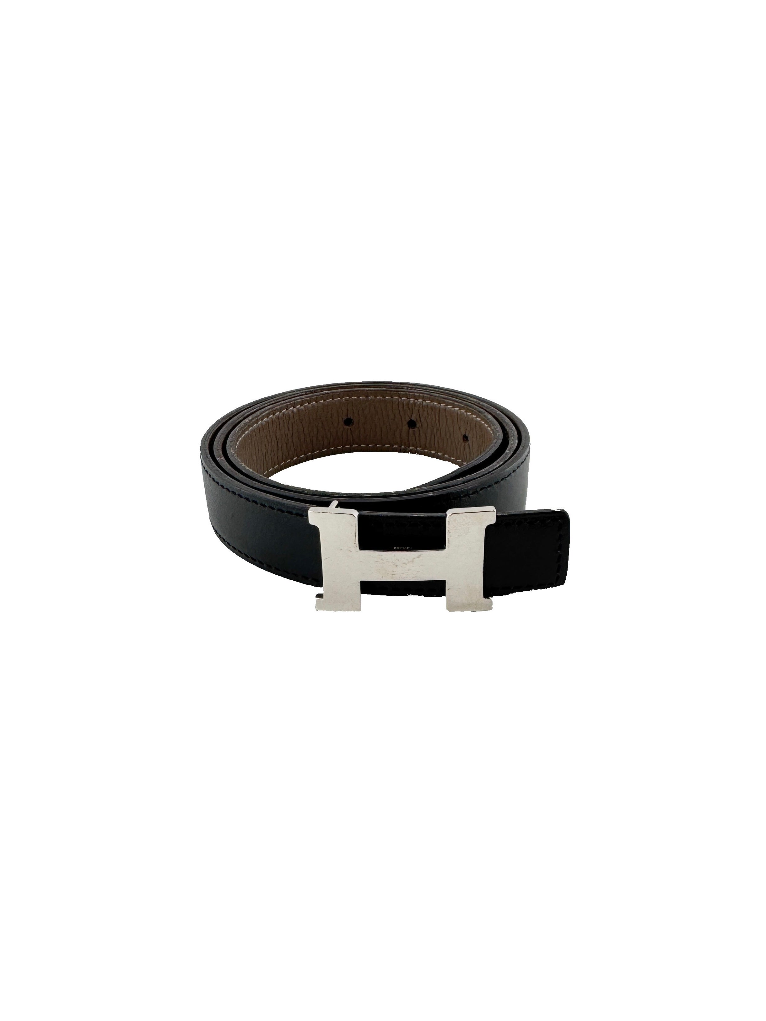 Hermès black/etoupe narrow Constance belt size 80