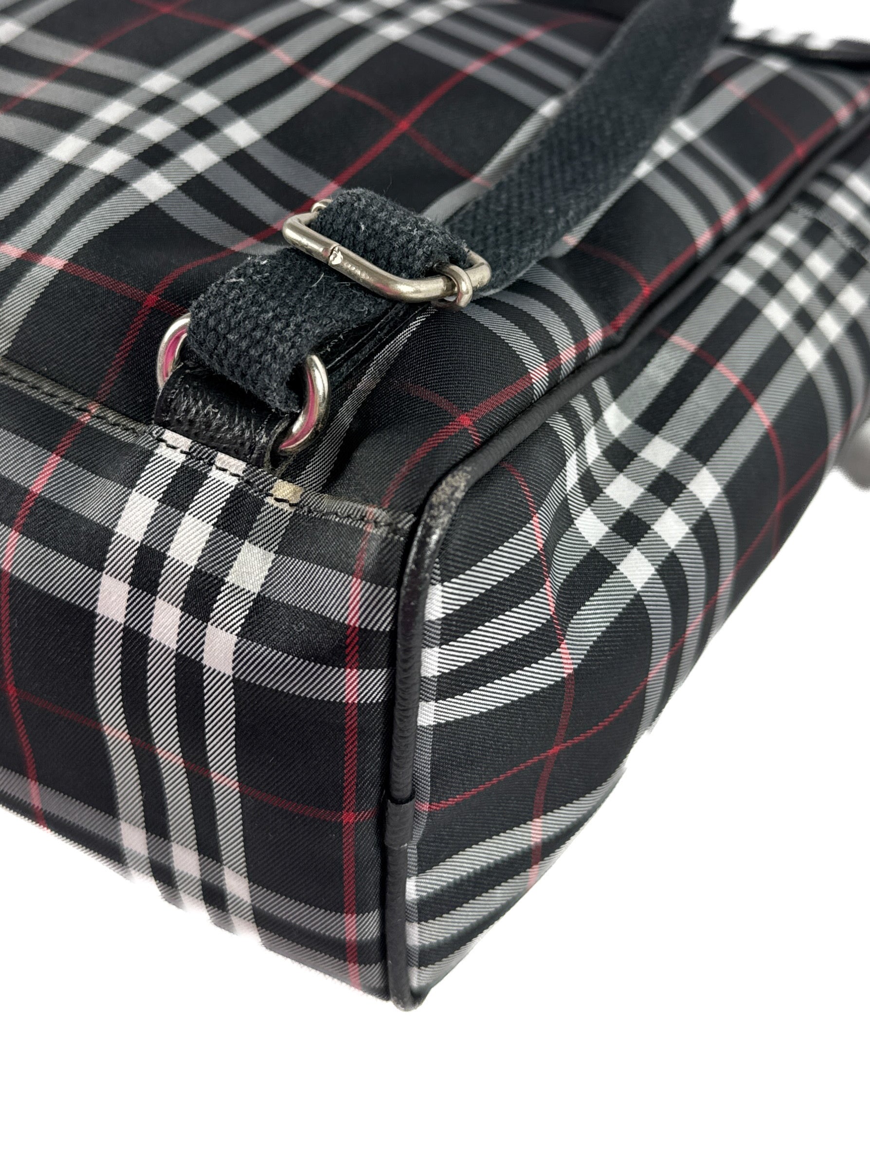 Burberry black, white, red plaid nylon backpack