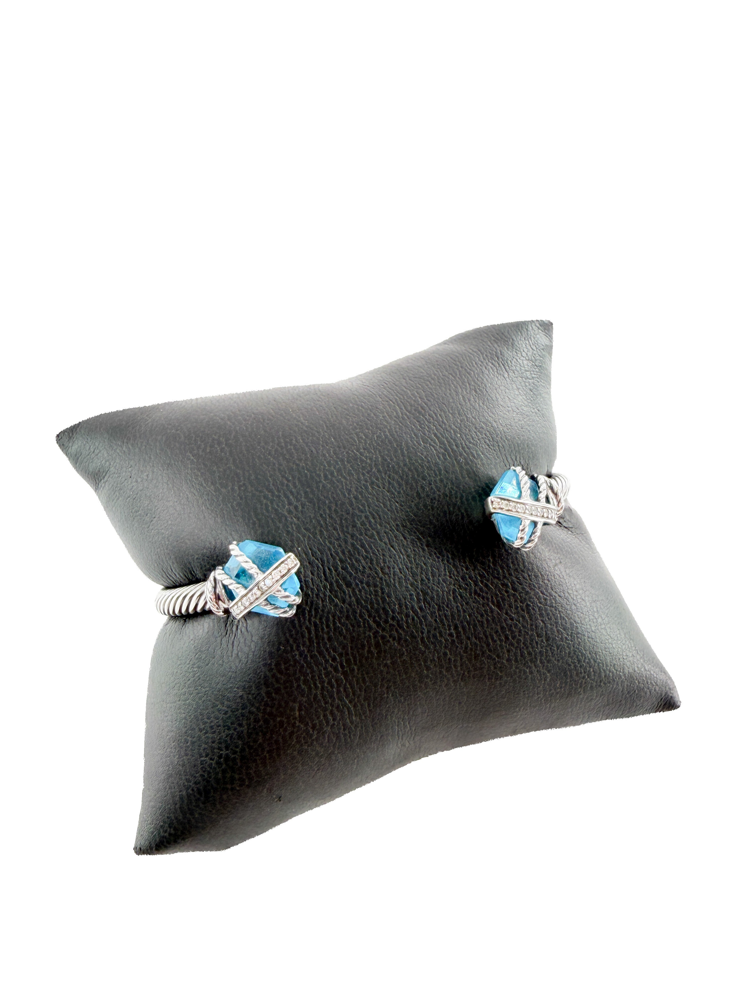 David Yurman sterling silver, blue topaz, diamonds cable wrap cuff