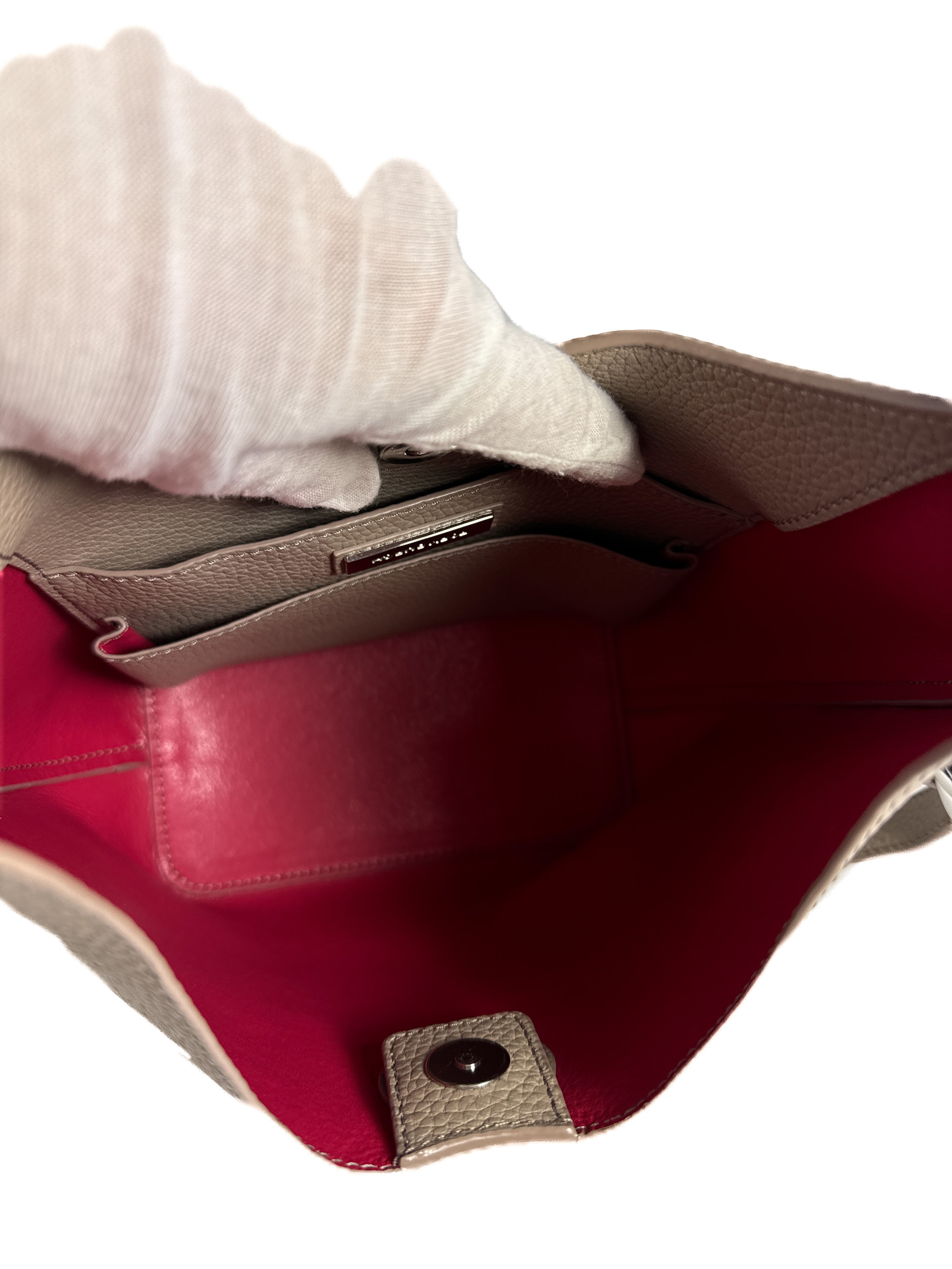 Tory Burch gray/hot pink small perry satchel