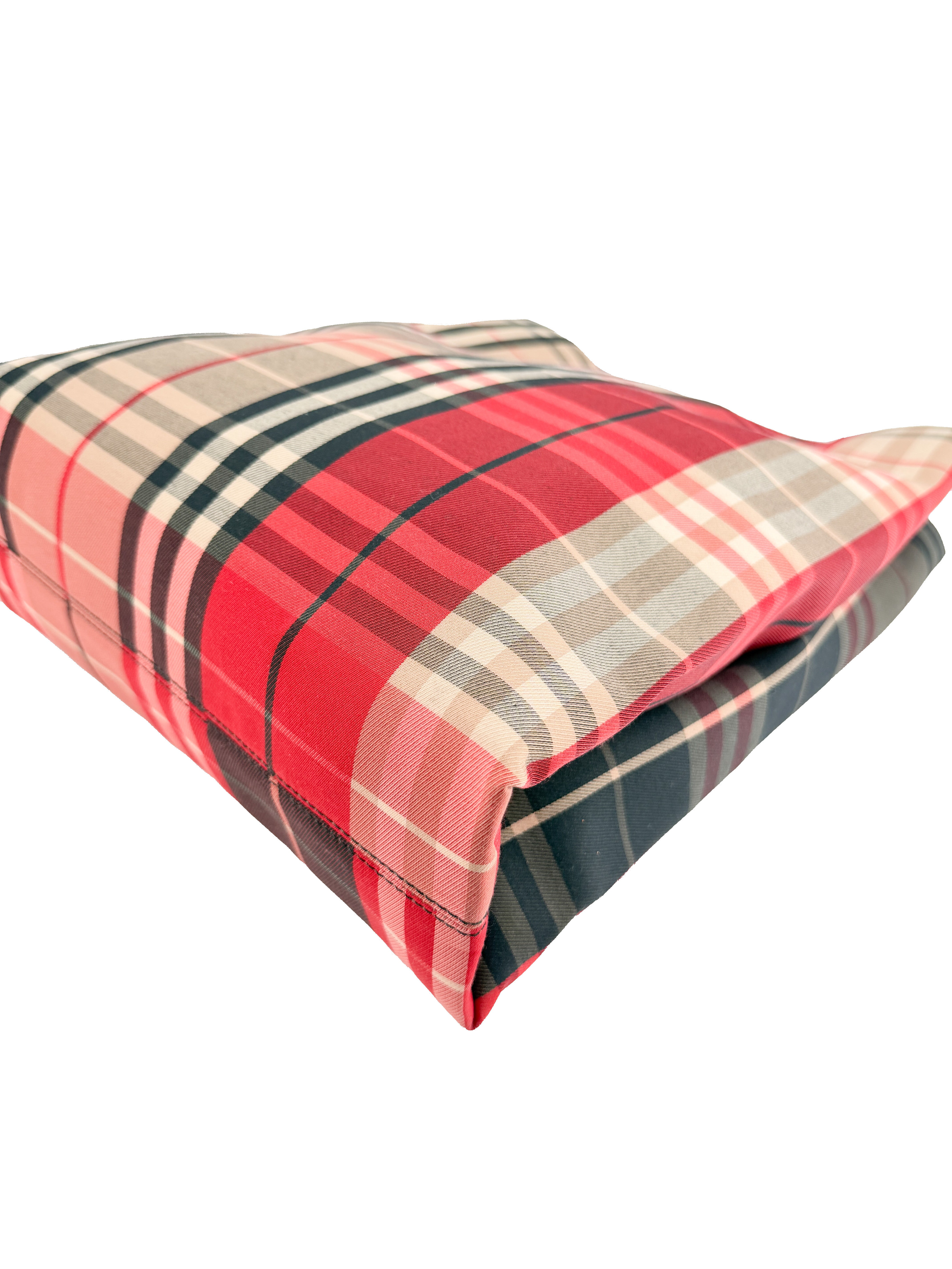 Burberry red, beige, black plaid canvas tote