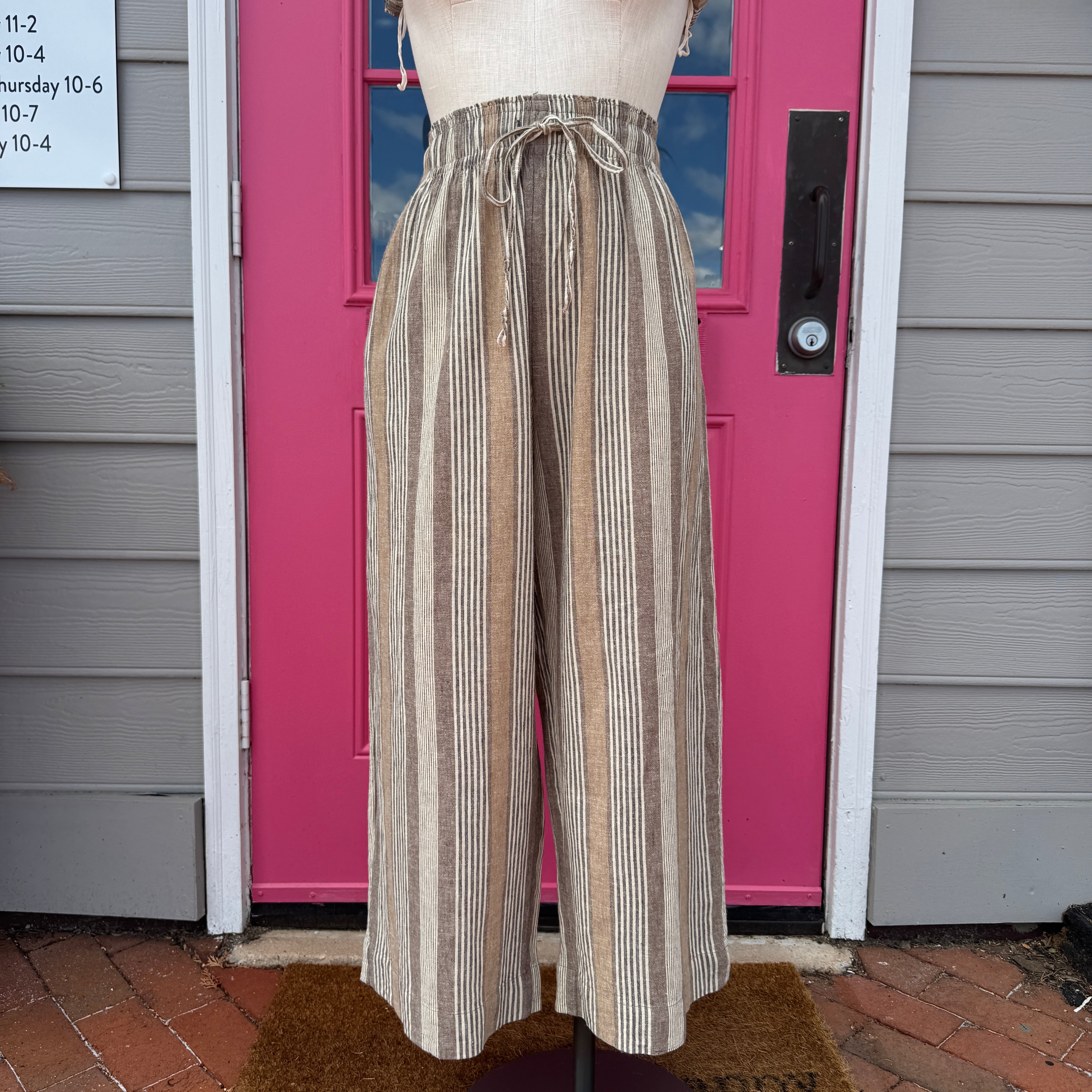 Free People brown cream striped wide leg pants size M