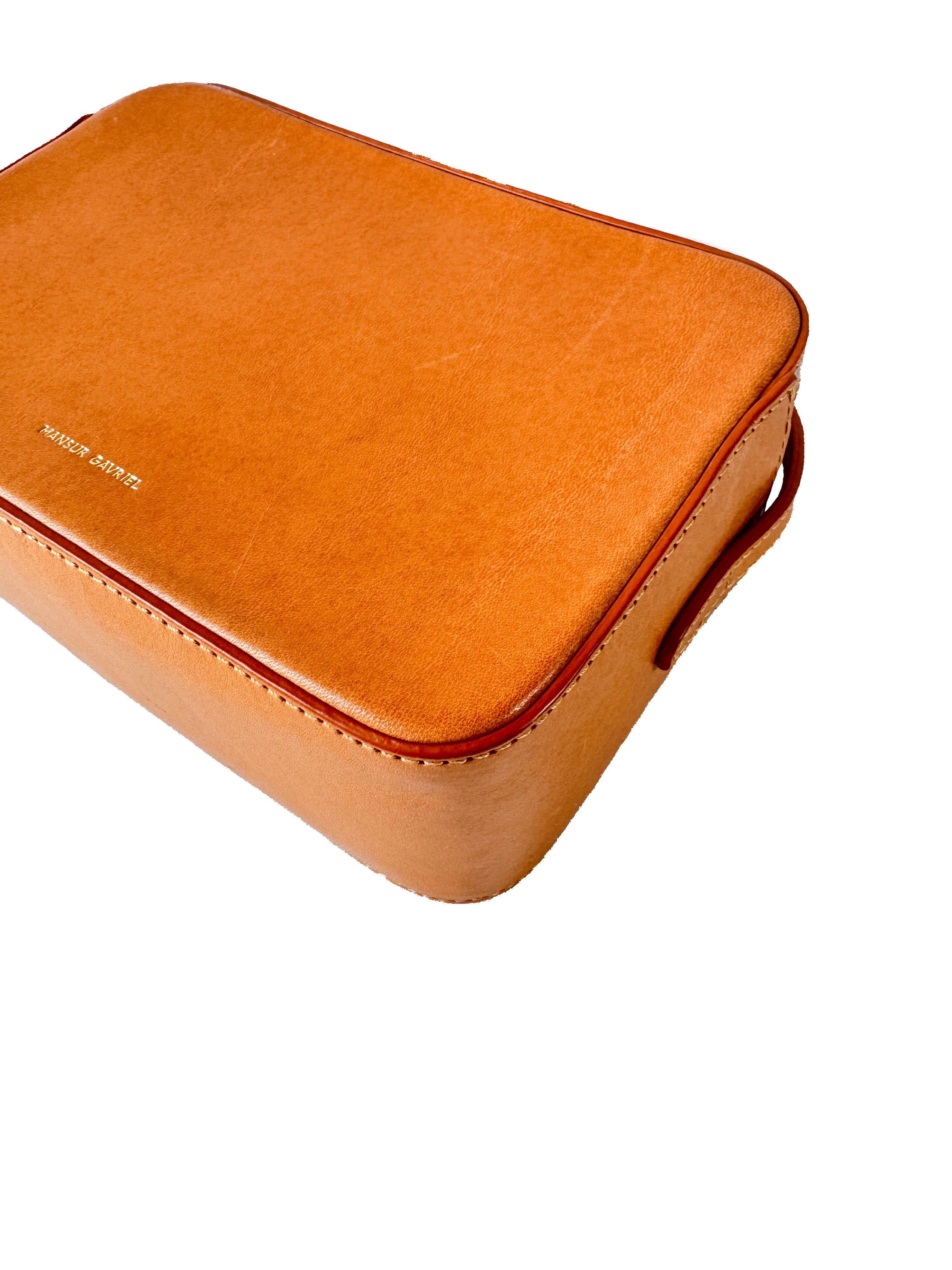 Mansur Gavriel brown leather double zip crossbody