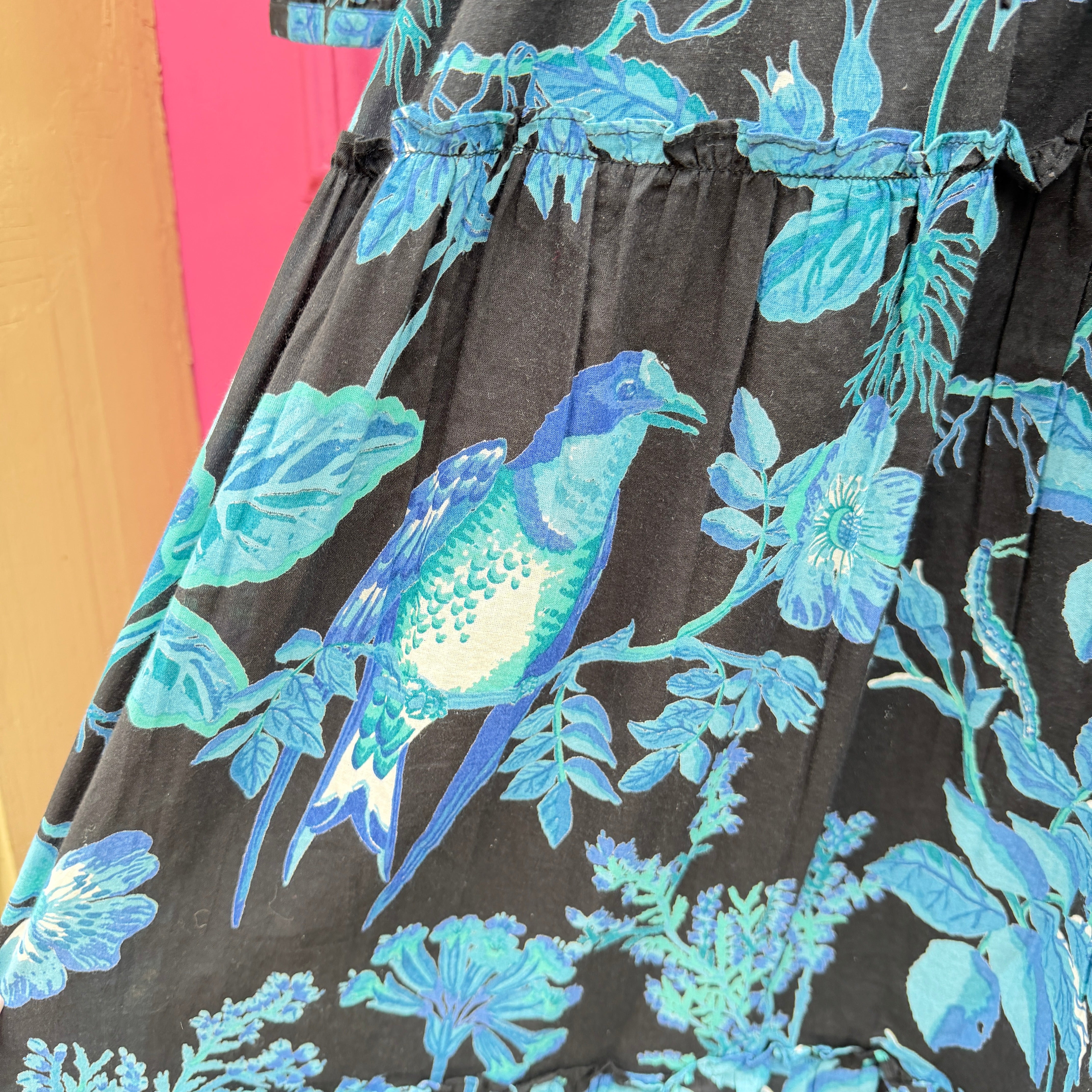 Banjanan black blue bird print dress size M