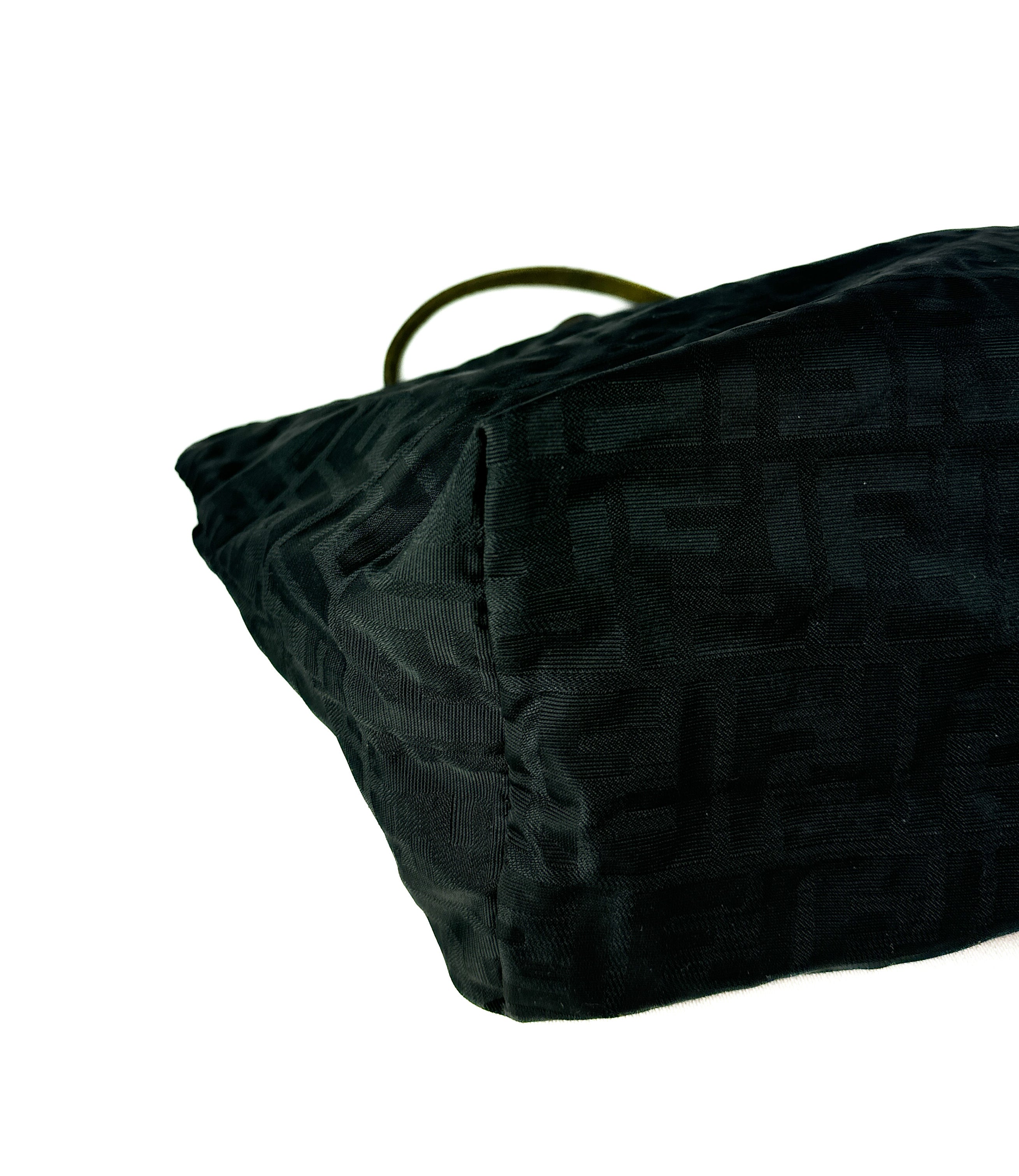 Fendi black zucca medium roll tote