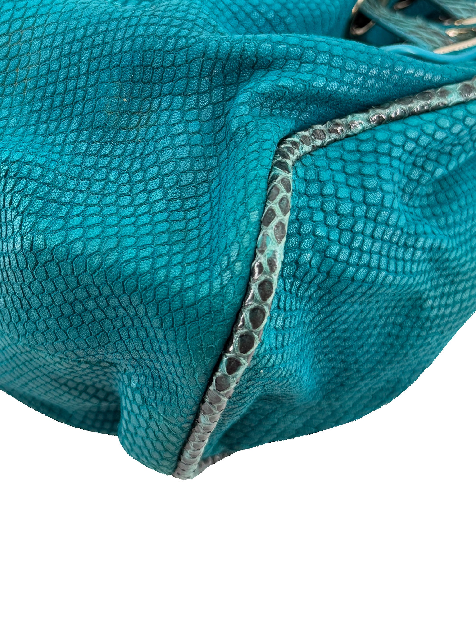 Jimmy Choo teal snake embossed leather Riki bag