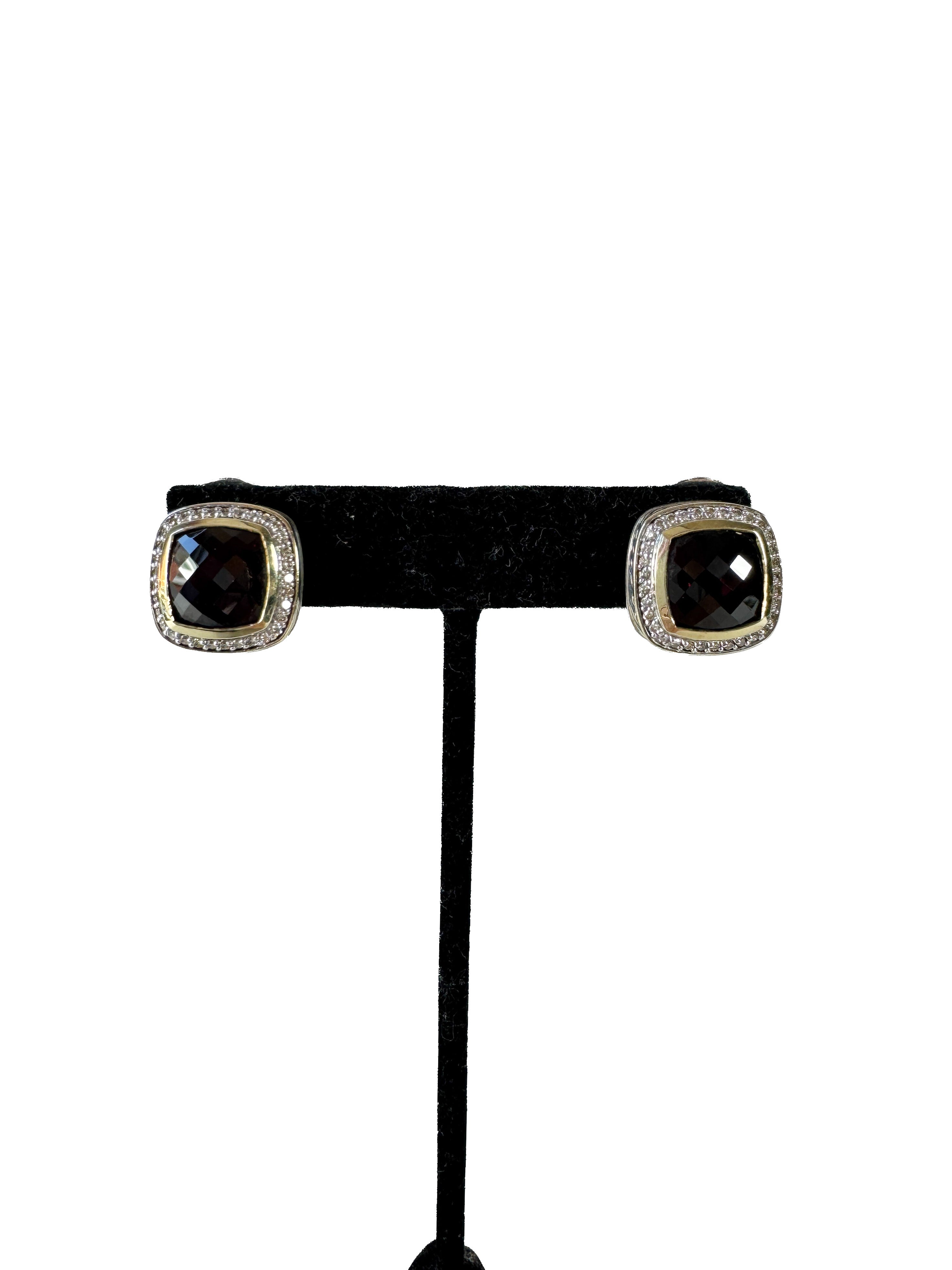 David Yurman sterling silver, 14K gold garnet diamond Albion earrings