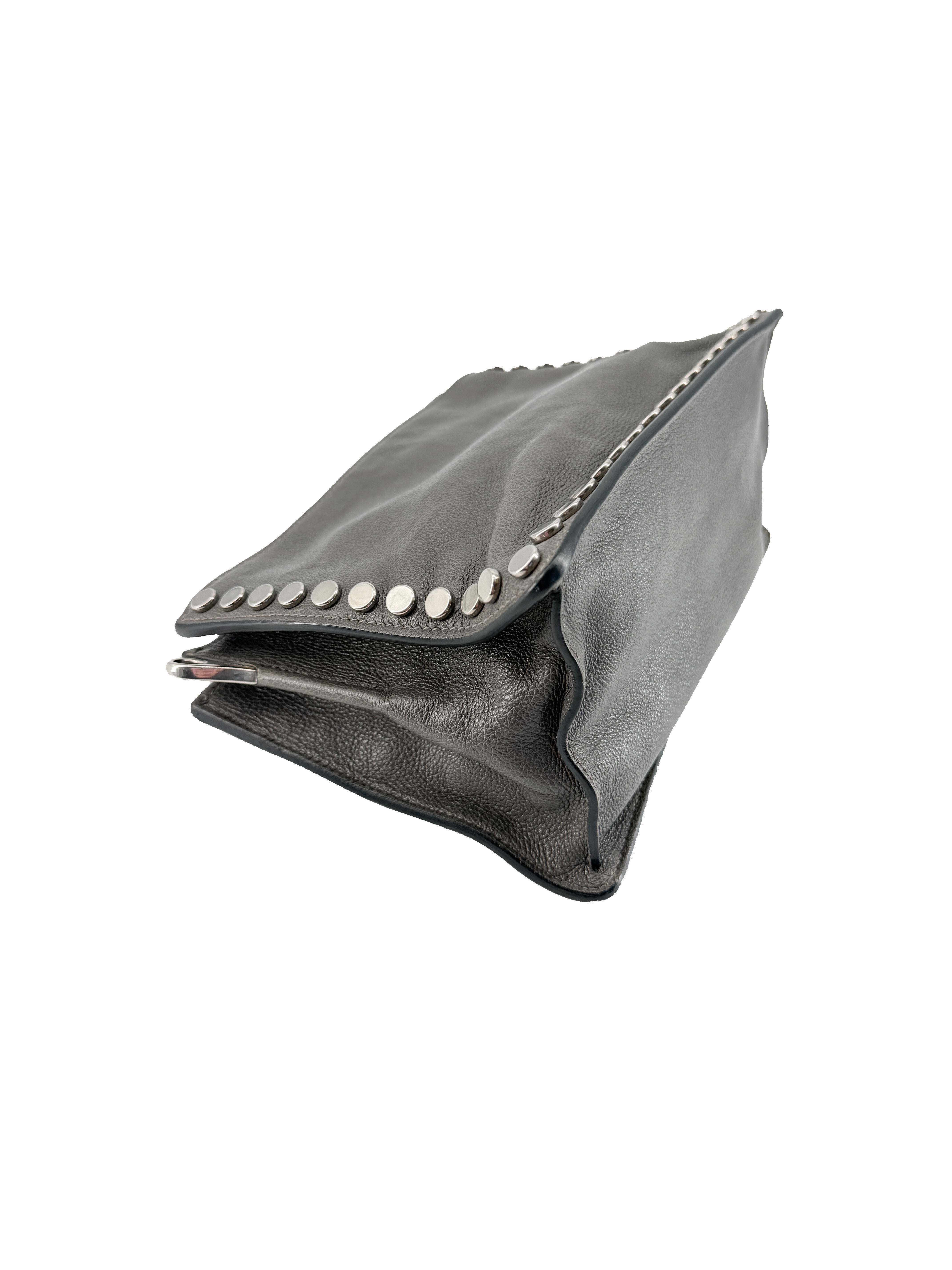 Prada gray leather studded Etiquette crossbody bag