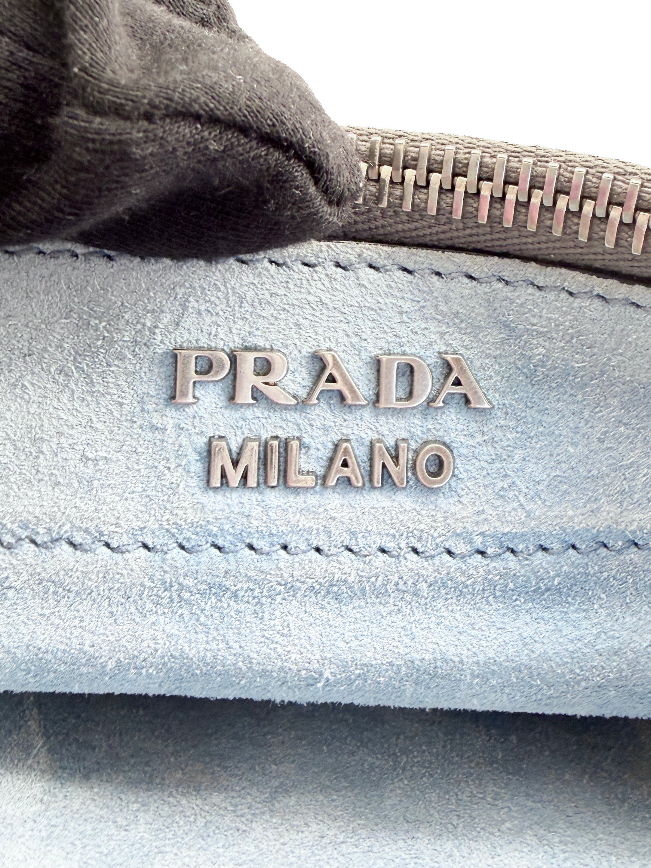 Prada gray leather studded Etiquette crossbody bag