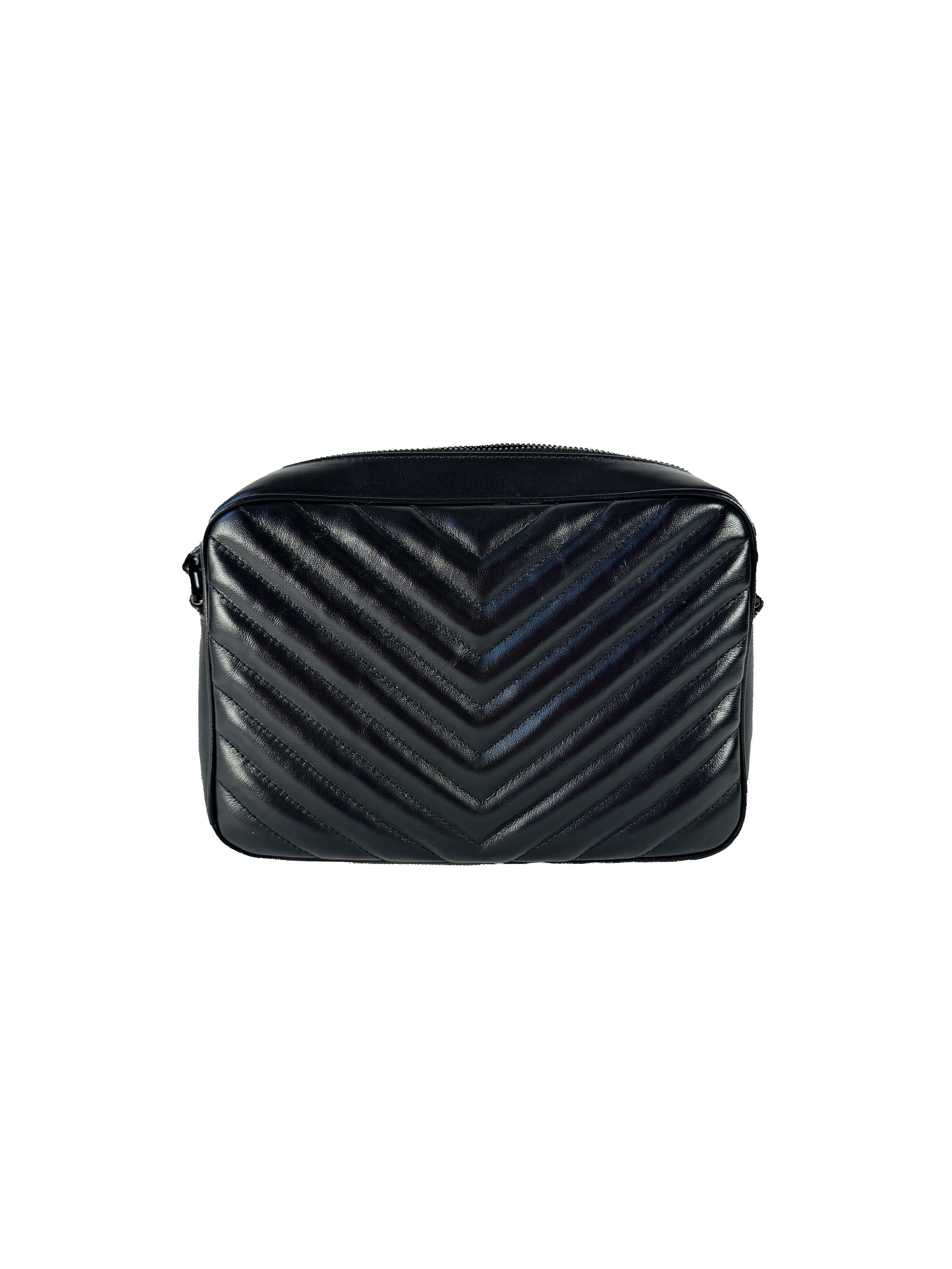 Saint Laurent Lou black leather camera Matelasse Chevron bag small GUE612544.0422