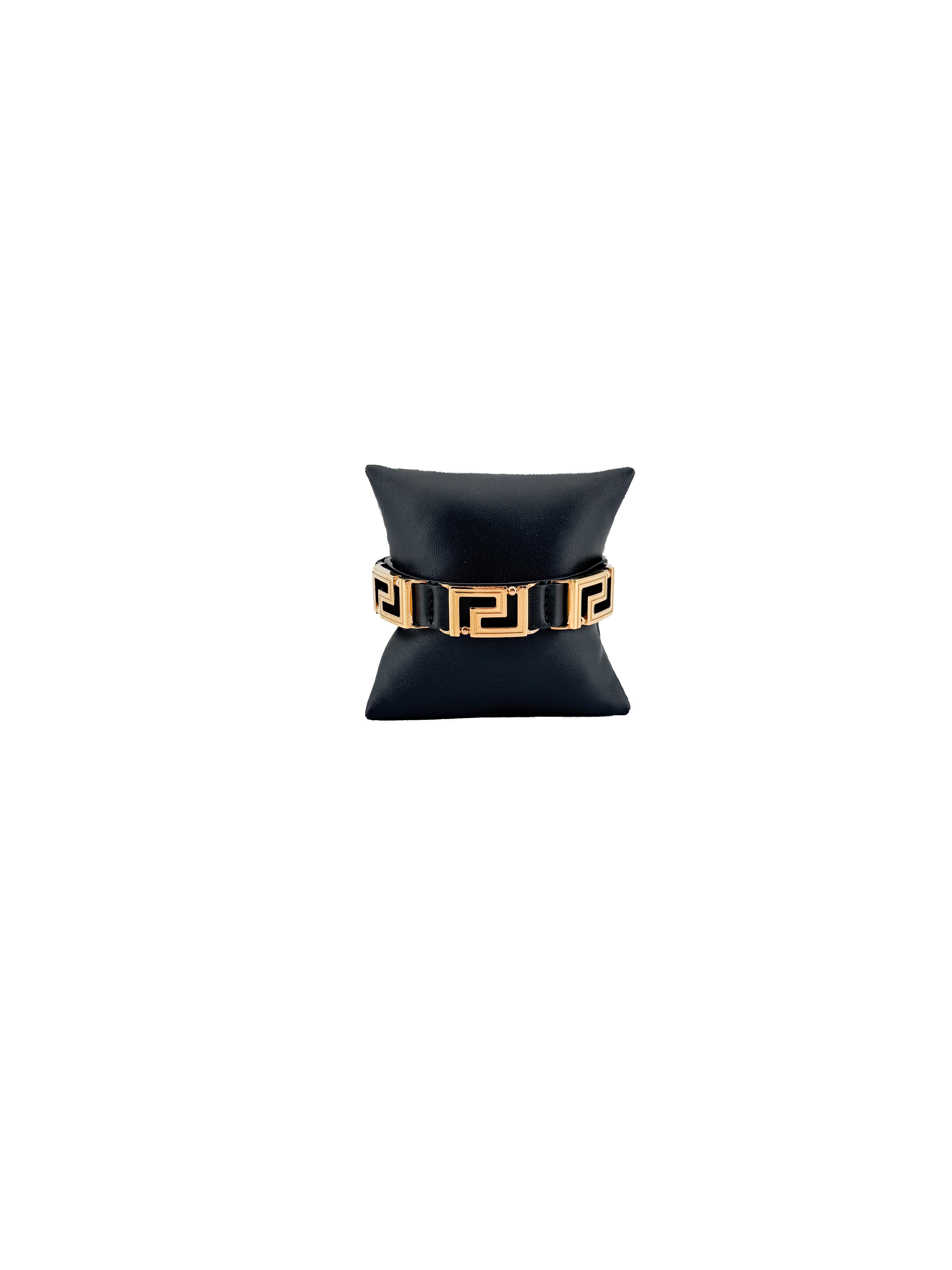 Versace black leather Greca bracelet