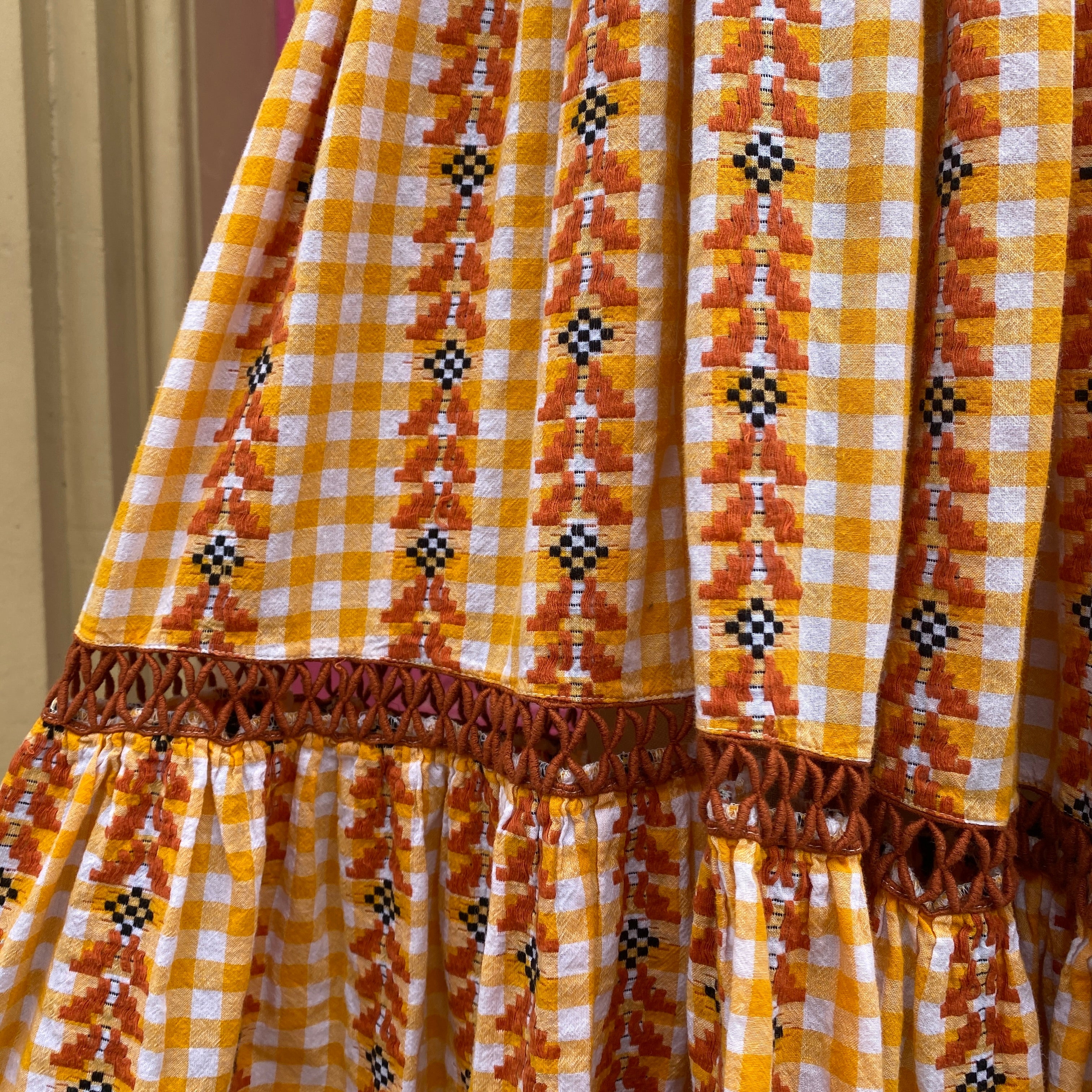 Dodo Bar Or yellow brown check dress size Medium