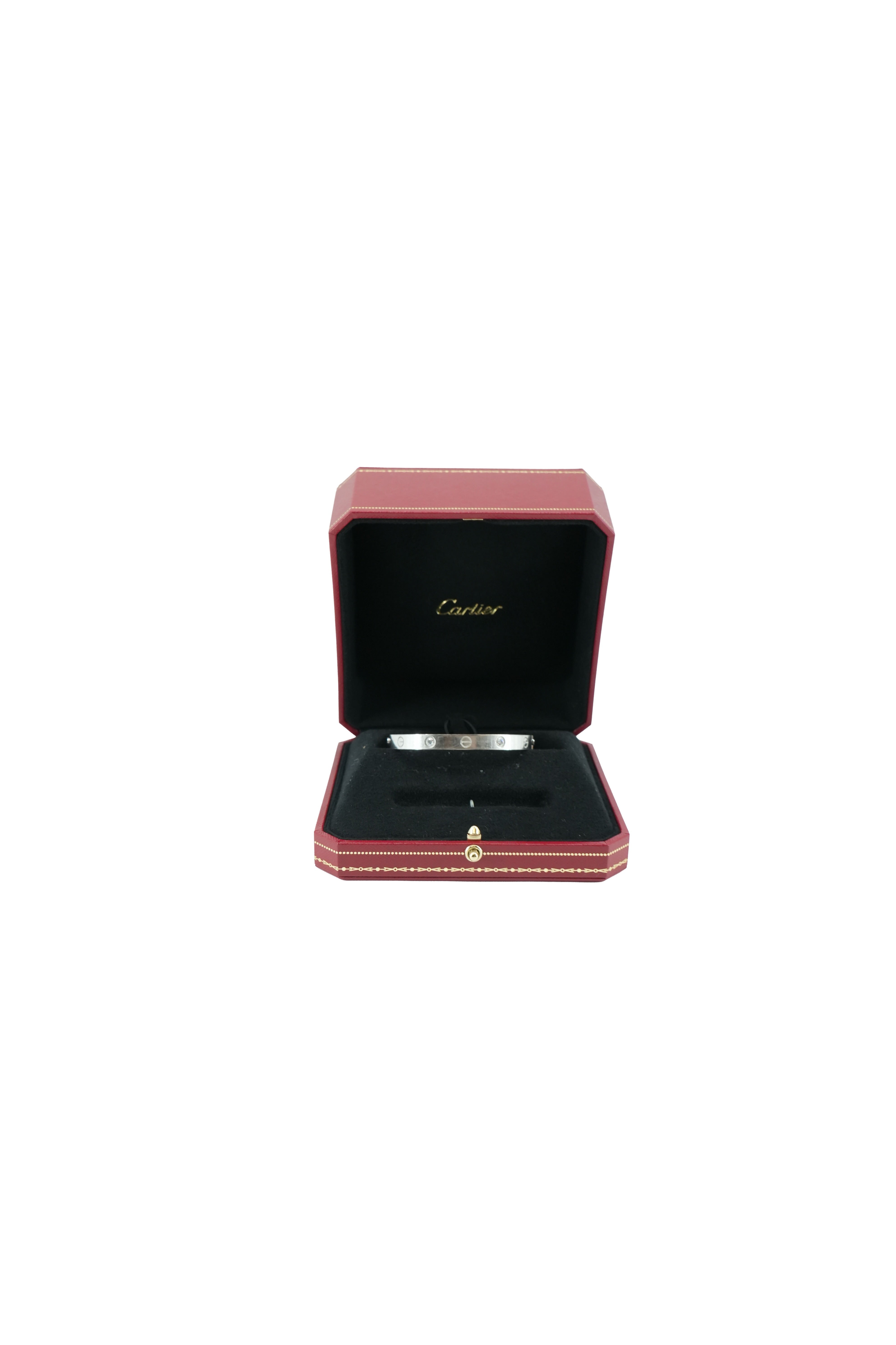 Cartier love 4 diamond 18k white gold bracelet size 17 PYC386