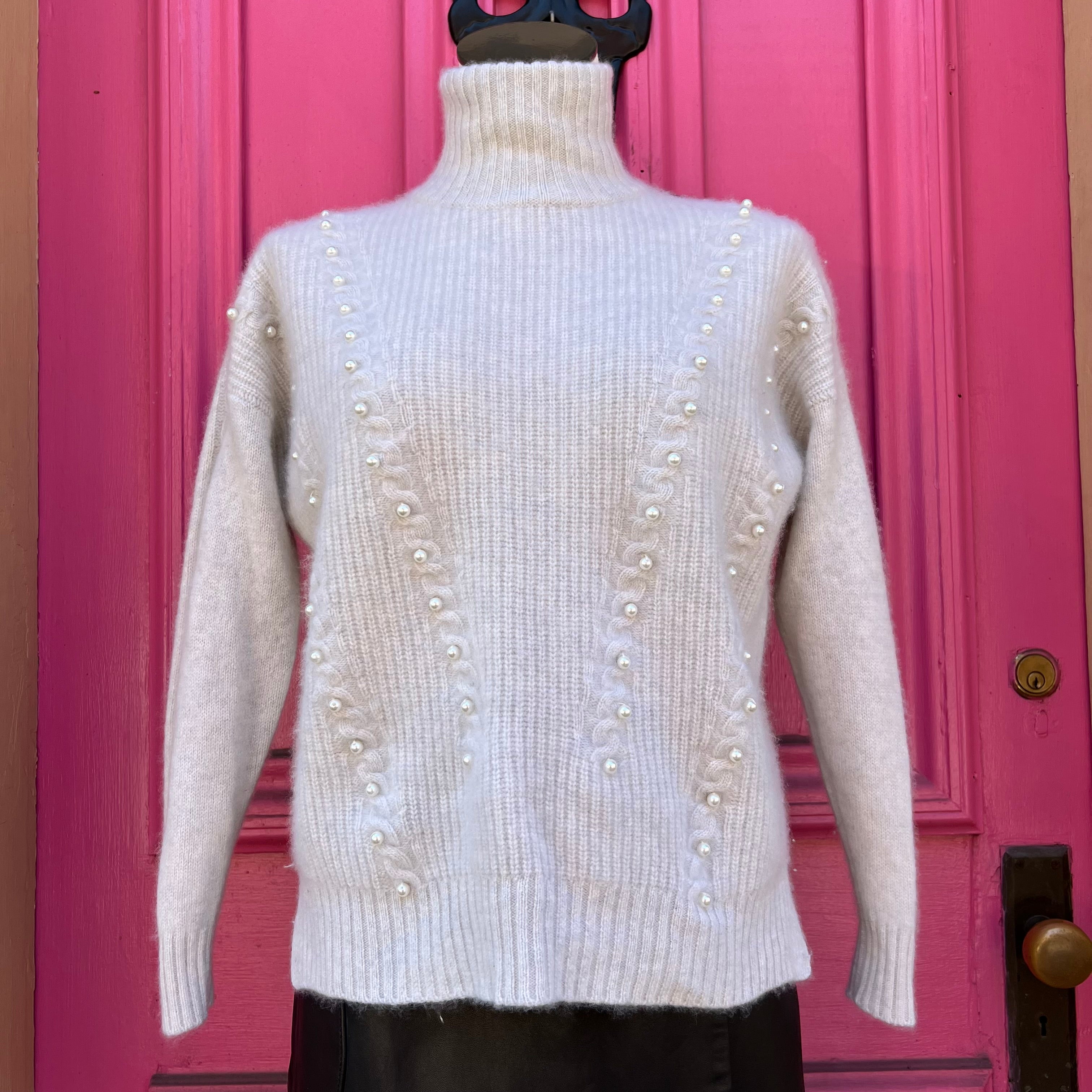 Autumn Cashmere gray pearl embellished sweater size L