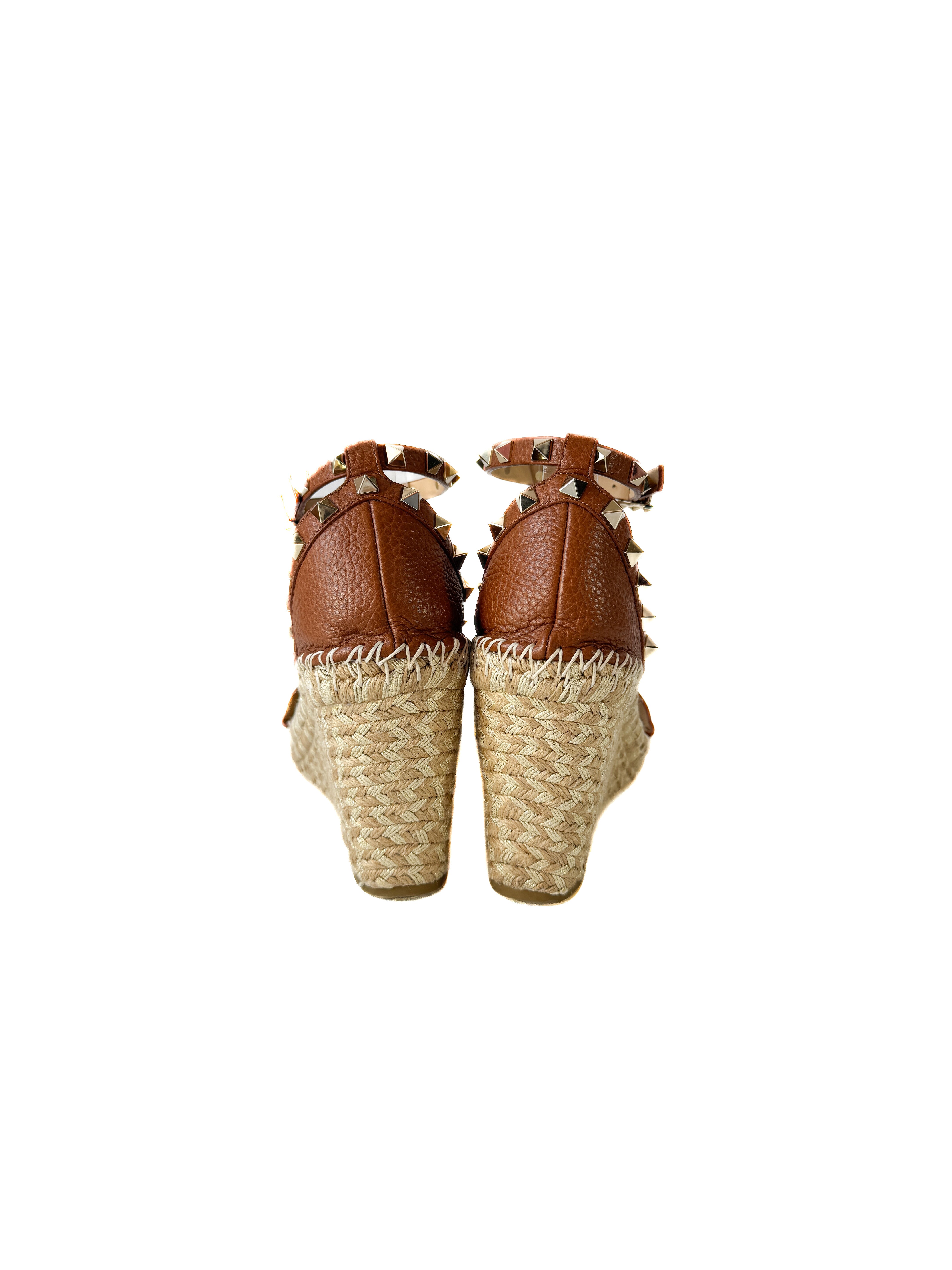 Valentino Garavani brown leather Rockstud wedges size 40 retail $890