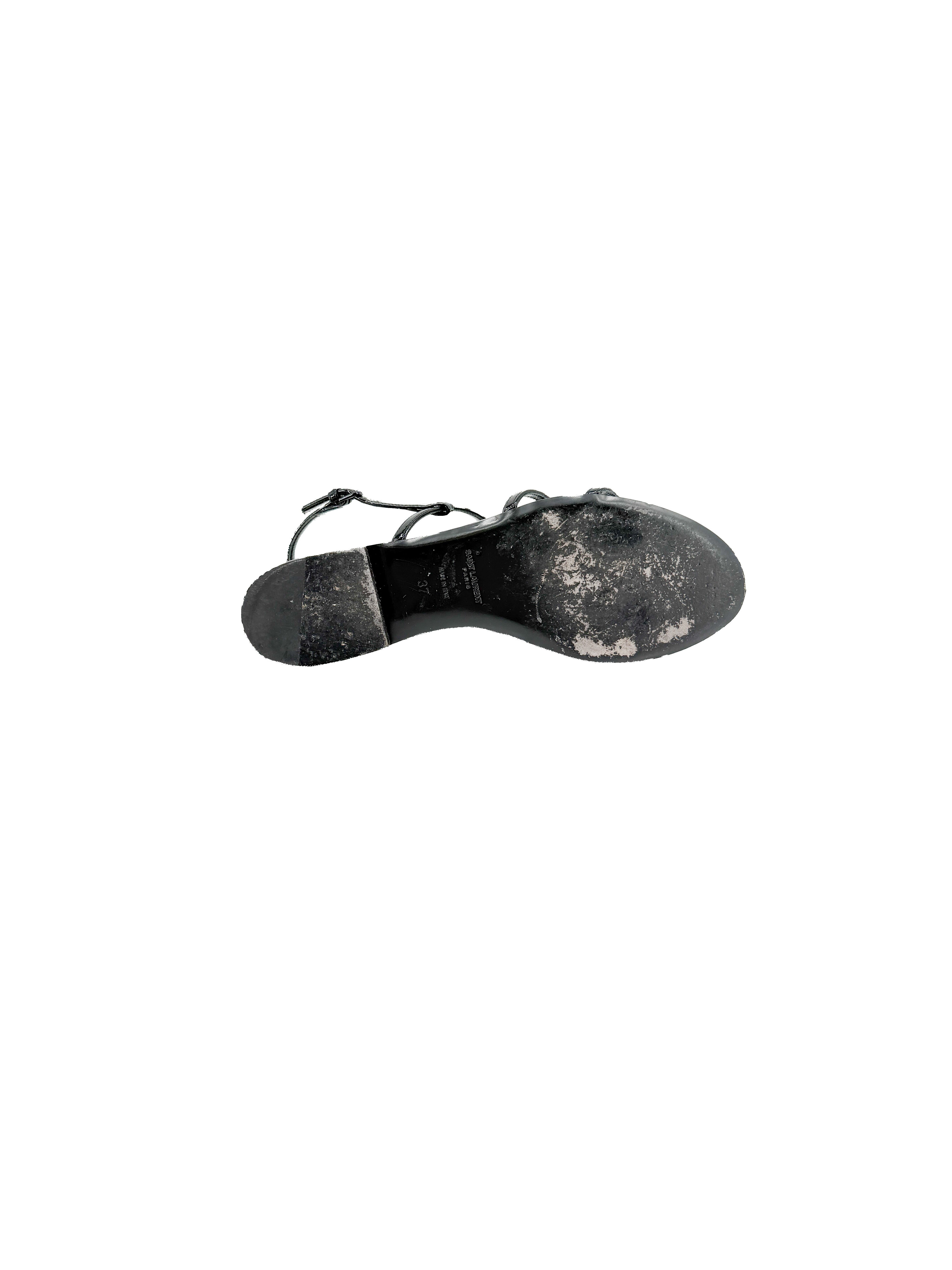 Saint Laurent black patent Cassandre sandals size 37 (7) BOX
