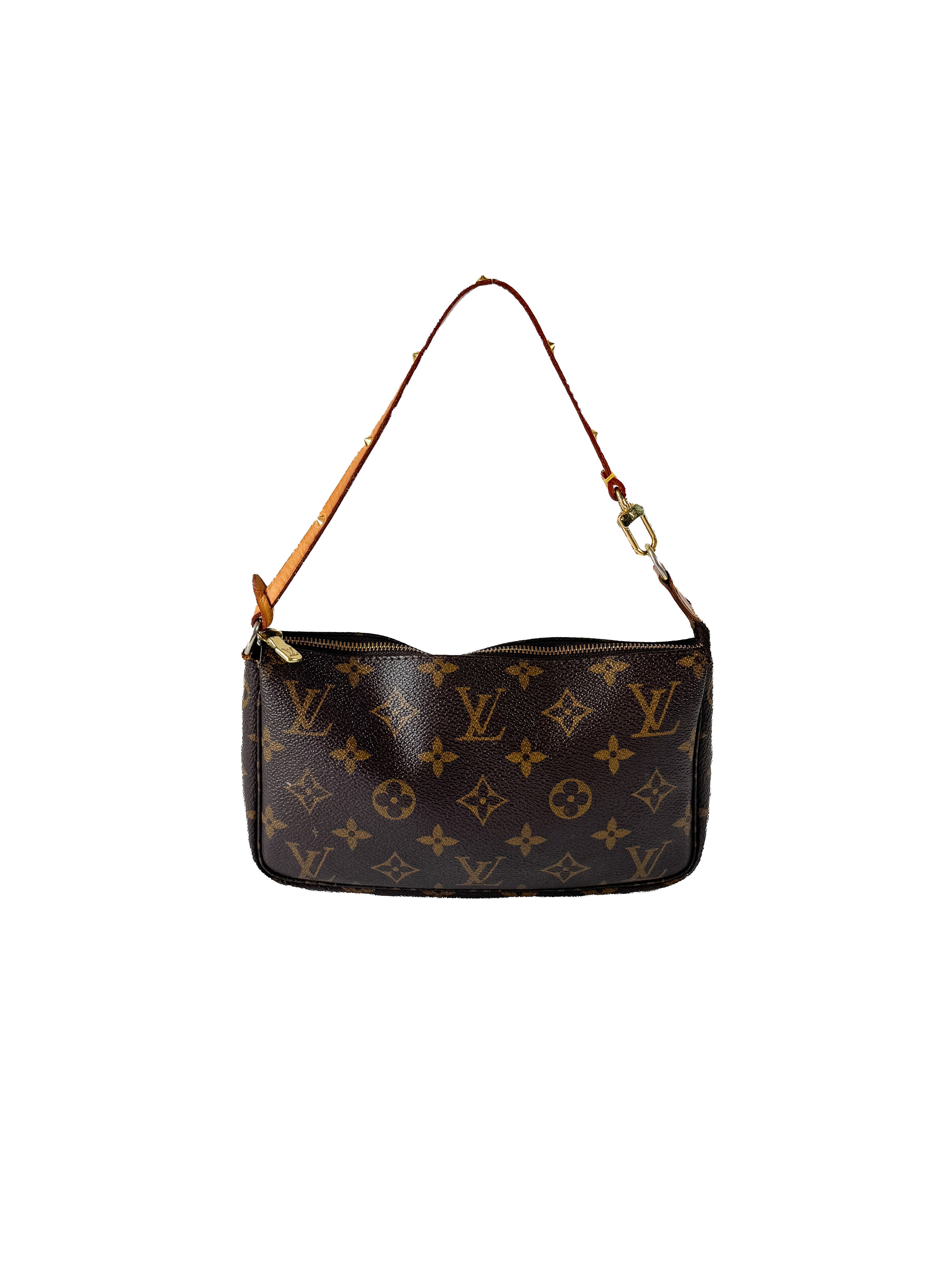 Louis Vuitton monogram pochette w/studded strap AR0969 *as is*