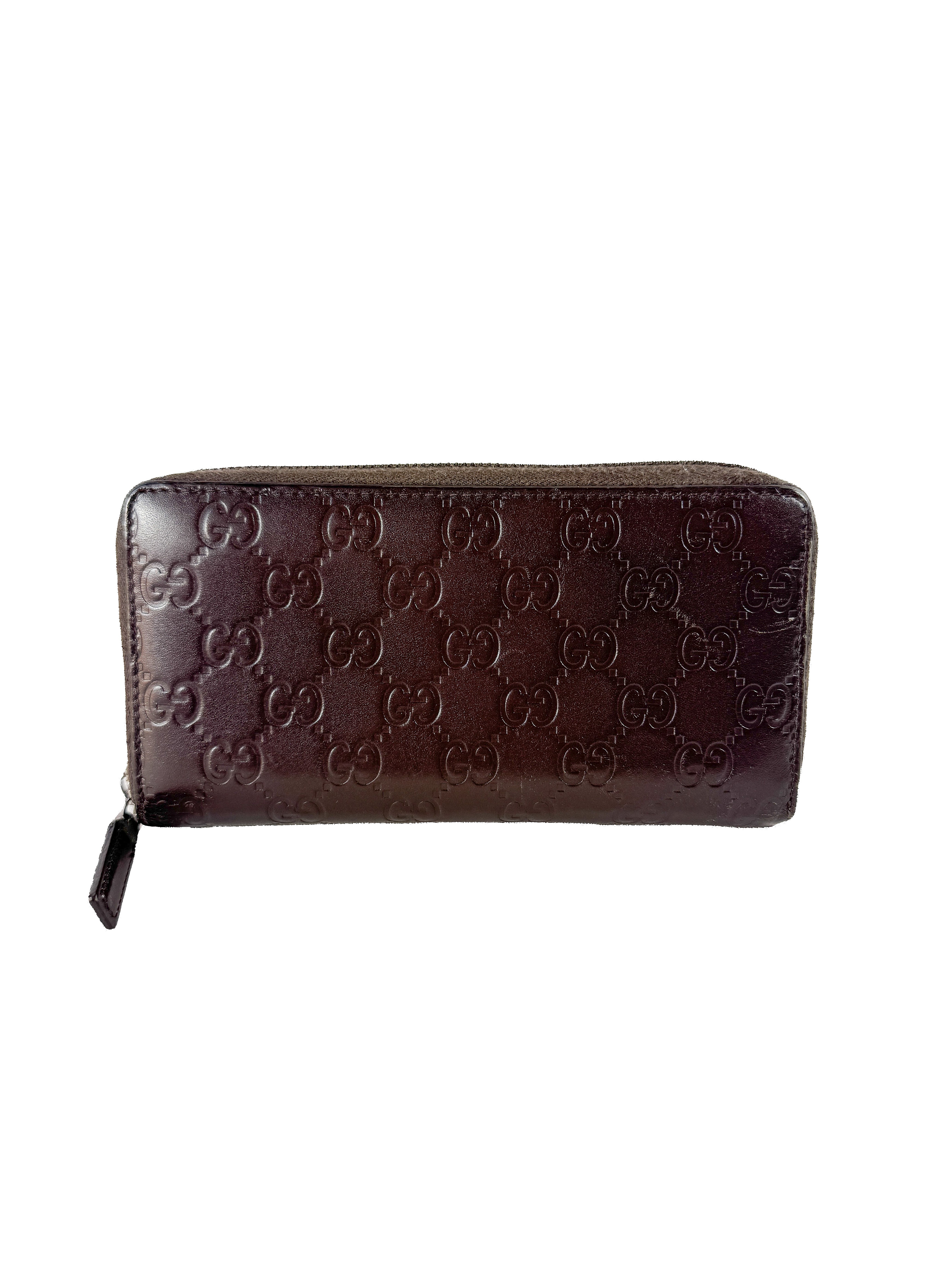 Gucci dark brown Guccissima zip around wallet 307987-525040