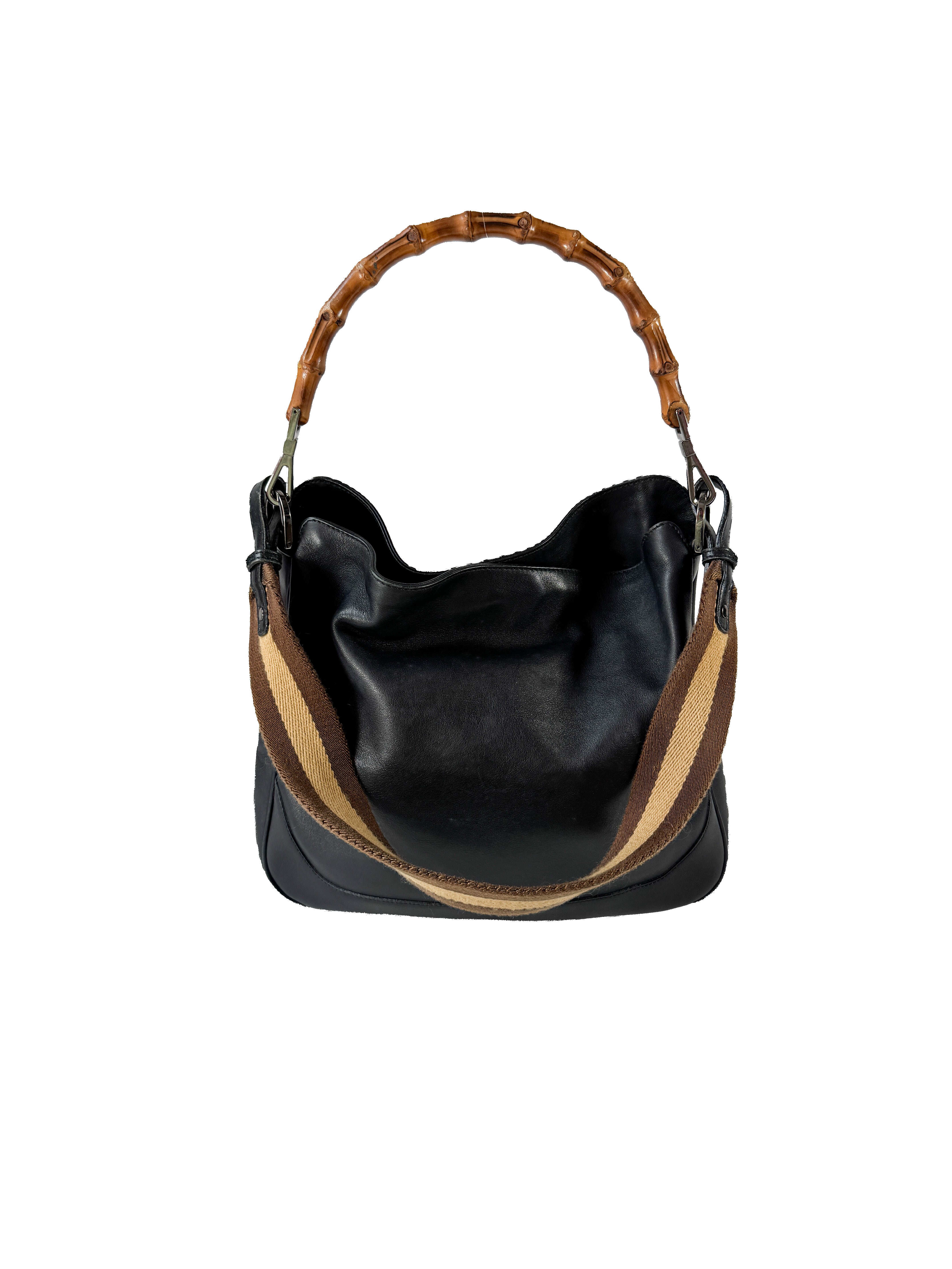 Gucci black leather bamboo handle bag 14095001553