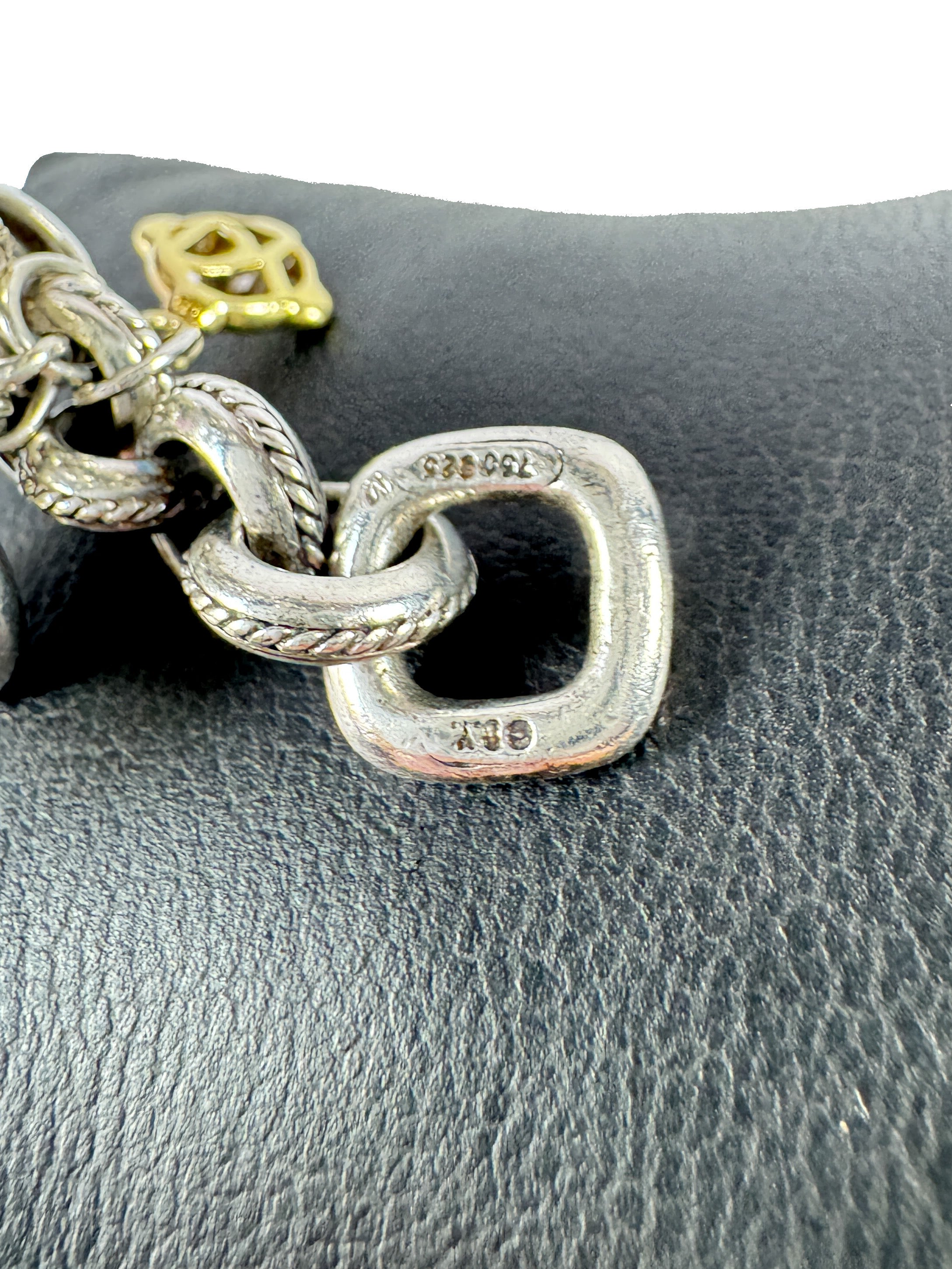 David Yurman sterling silver, pearl, blue topaz, 18k gold Old World charm bracelet