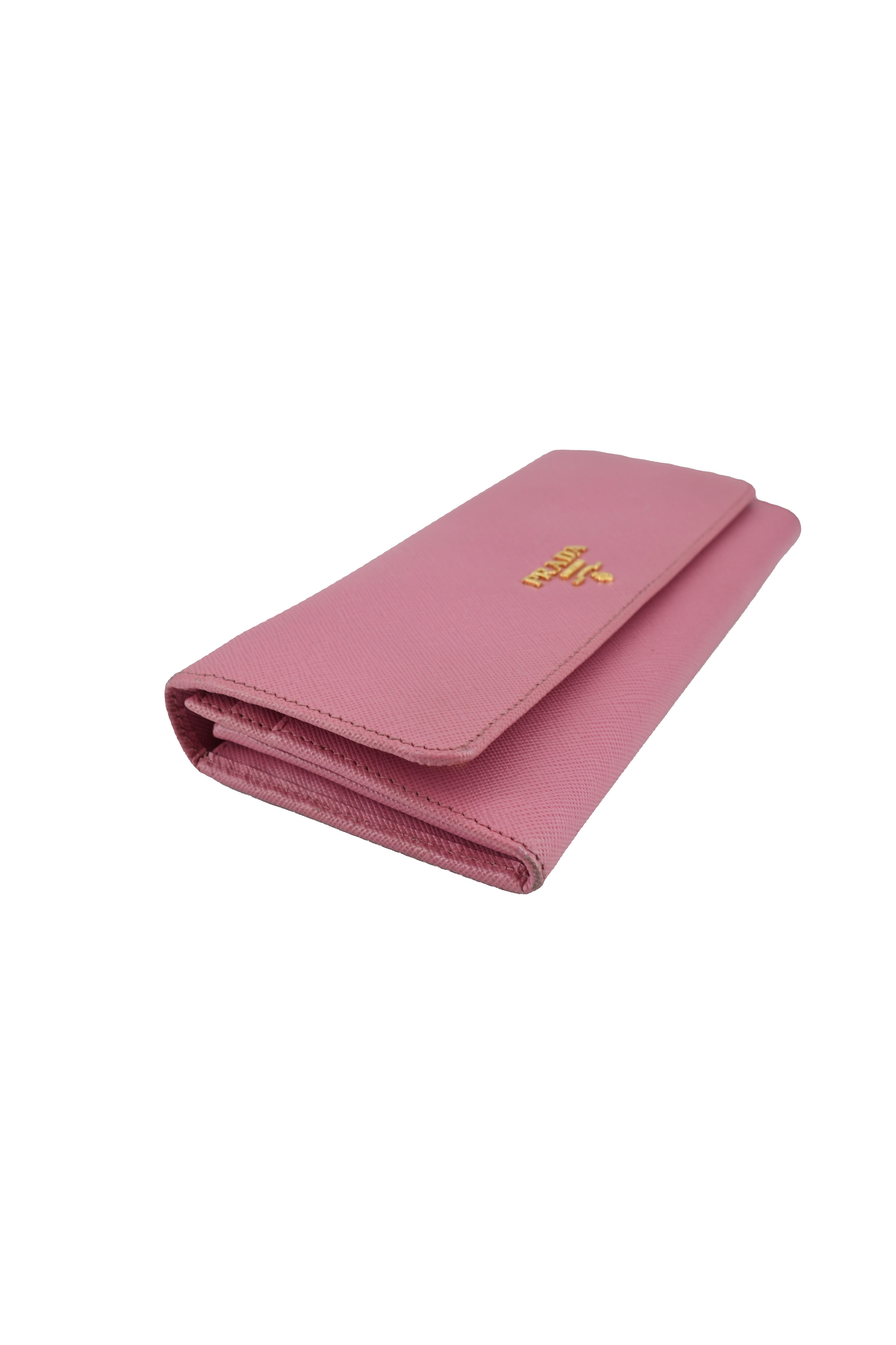 Prada pink saffiano leather long wallet 223