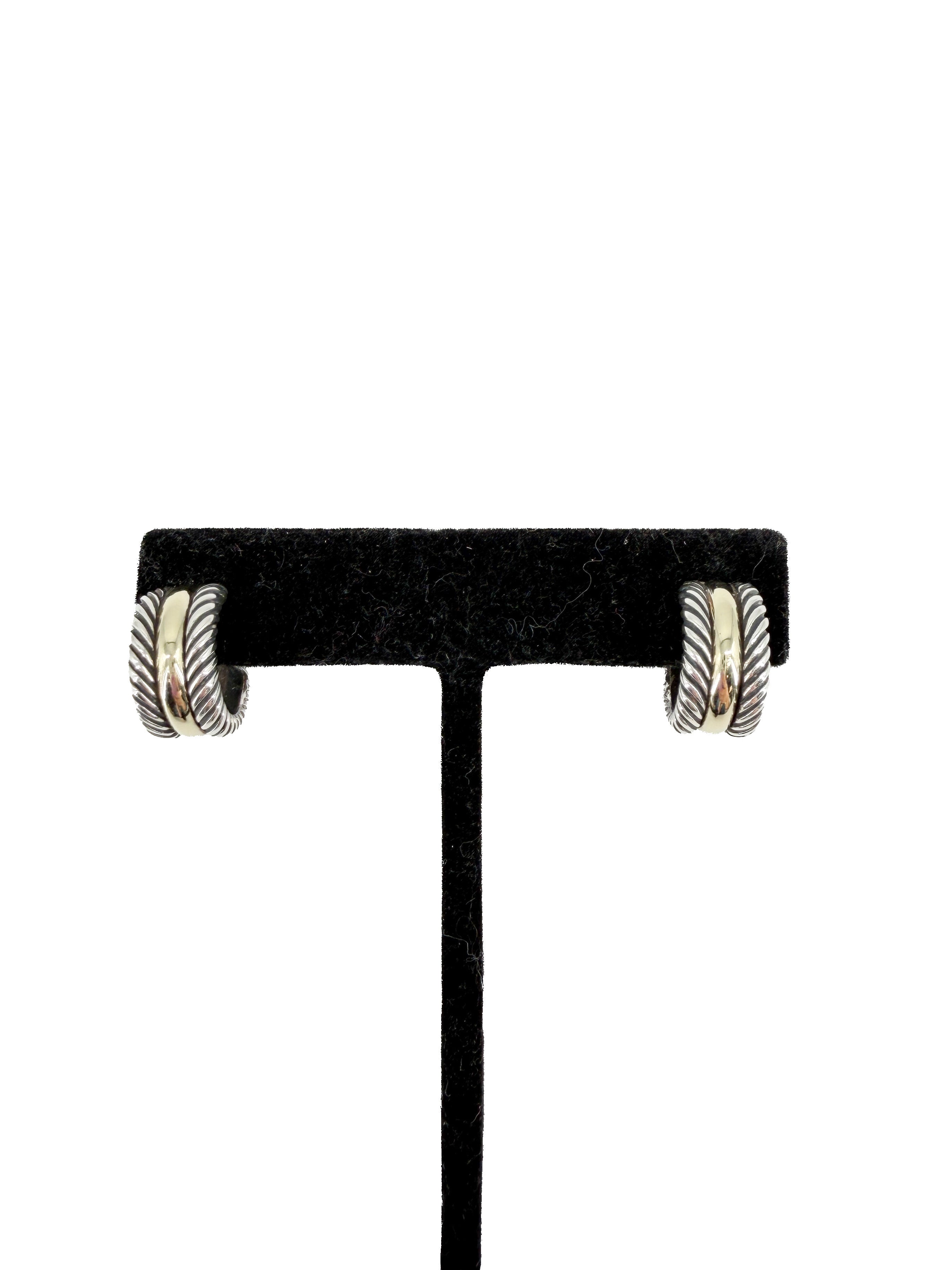 David Yurman sterling silver, yellow gold small huggie hoop earrings