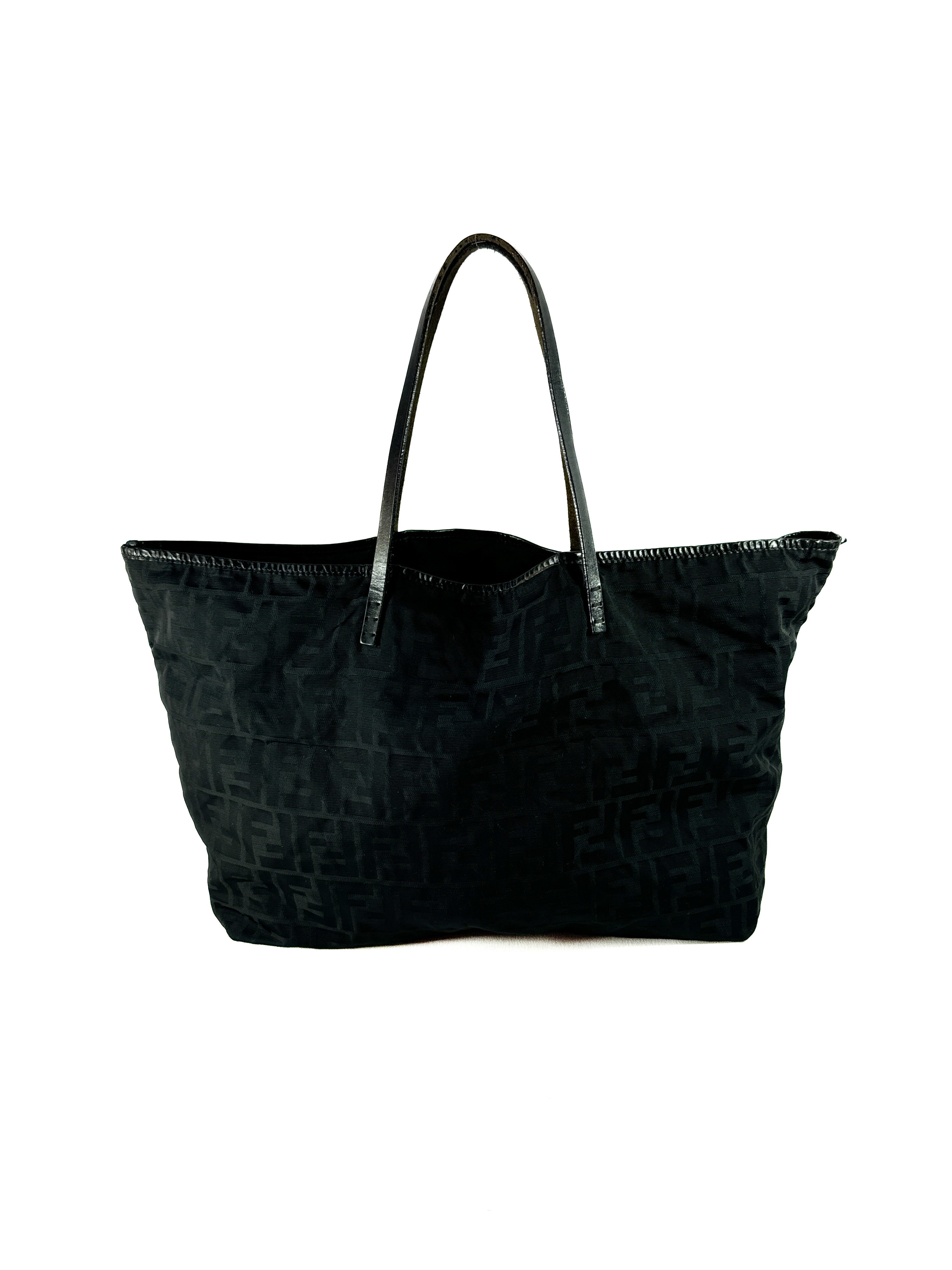 Fendi black zucca medium roll tote