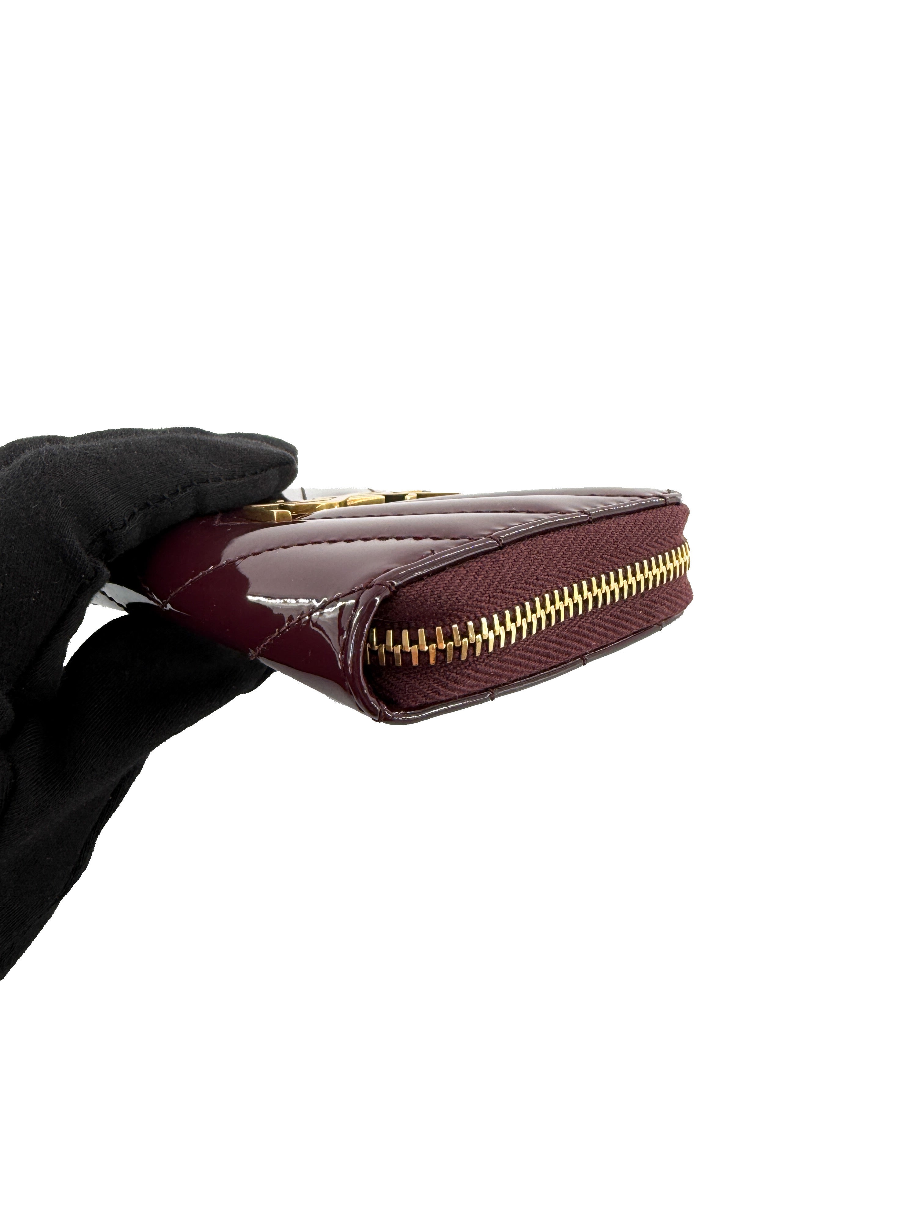 Saint Laurent purple patent leather Cassandre Matelasse zip wallet MRT804479-0924