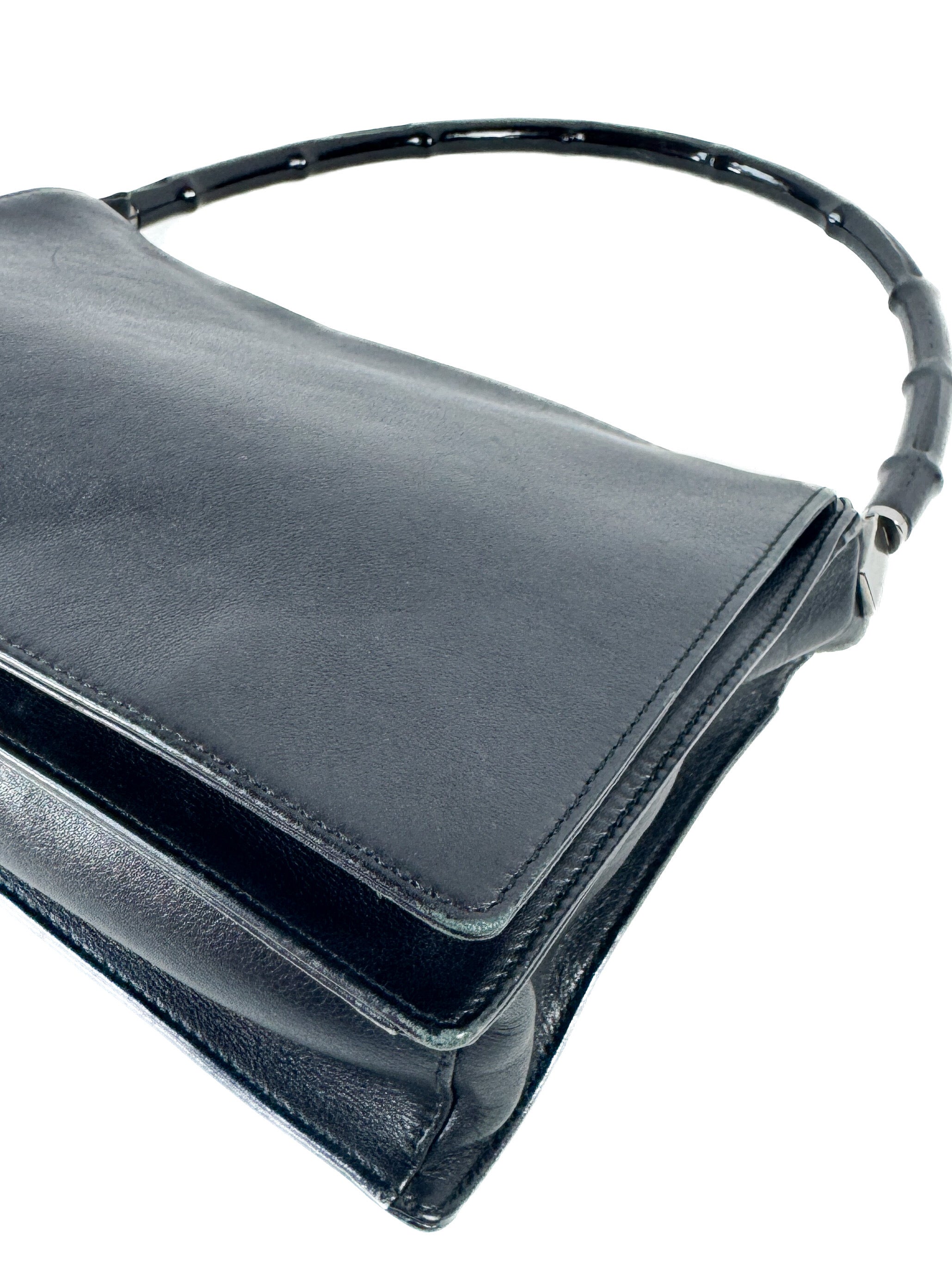 Gucci black leather bamboo handle bag 001-3239 001992